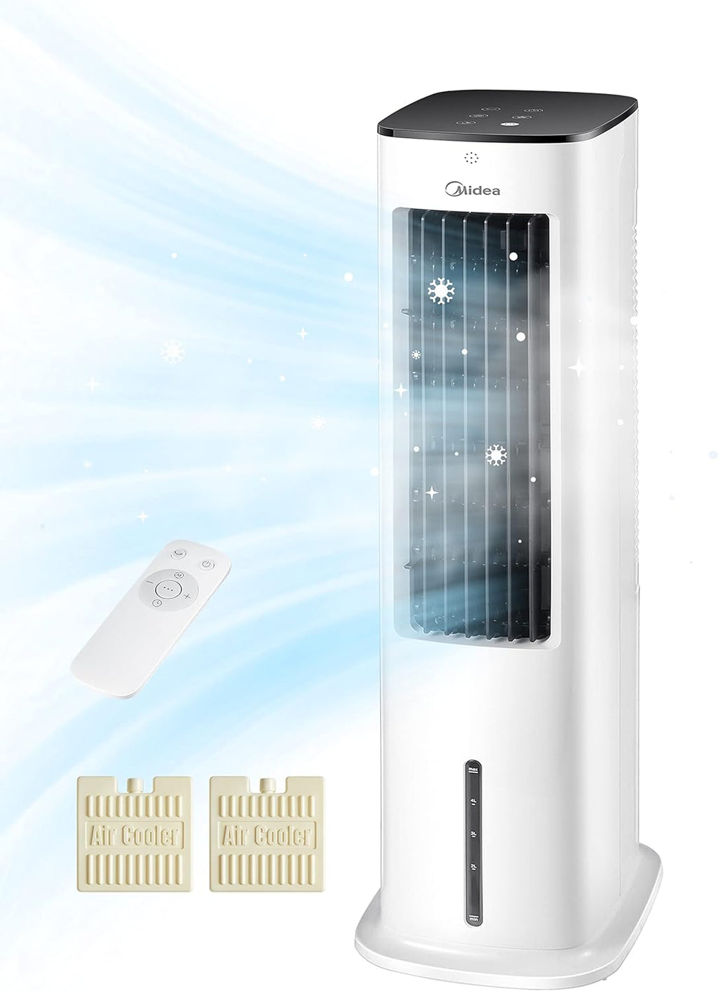 Pharmics Electro – Midea Air Cooler with Water Cooling, Portable AC, 5L Evaporative Fan, Humidifier & Ionizer, No Exhaust Hose, Remote Control, 355 m³/h, 55W, White