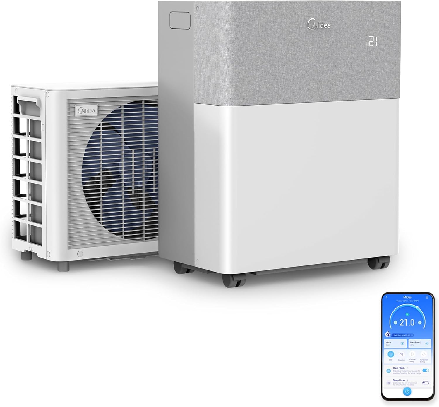 Pharmics Electro – Midea PortaSplit Mobile Air Conditioner & Heat Pump, 12,000 BTU / 3.5 kW, Cooling A++ / Heating A+, 4-in-1 AC for Rooms up to 42 m² / 105 m³, Ultra-Quiet 39 dB(A)