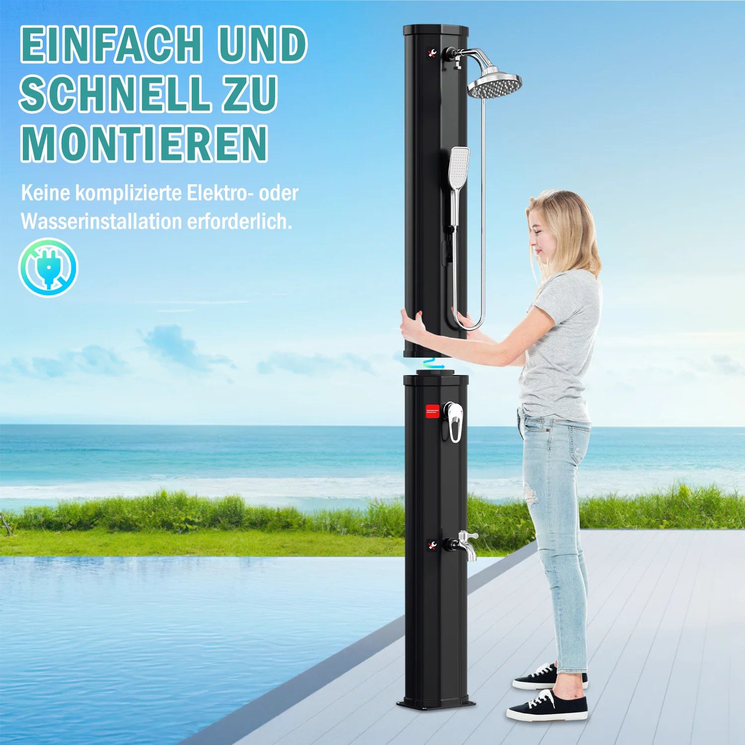 Pharmics Electro – Sonnewelt 60L Solar Shower, Outdoor Garden Shower with Handheld Shower & Protective Cover