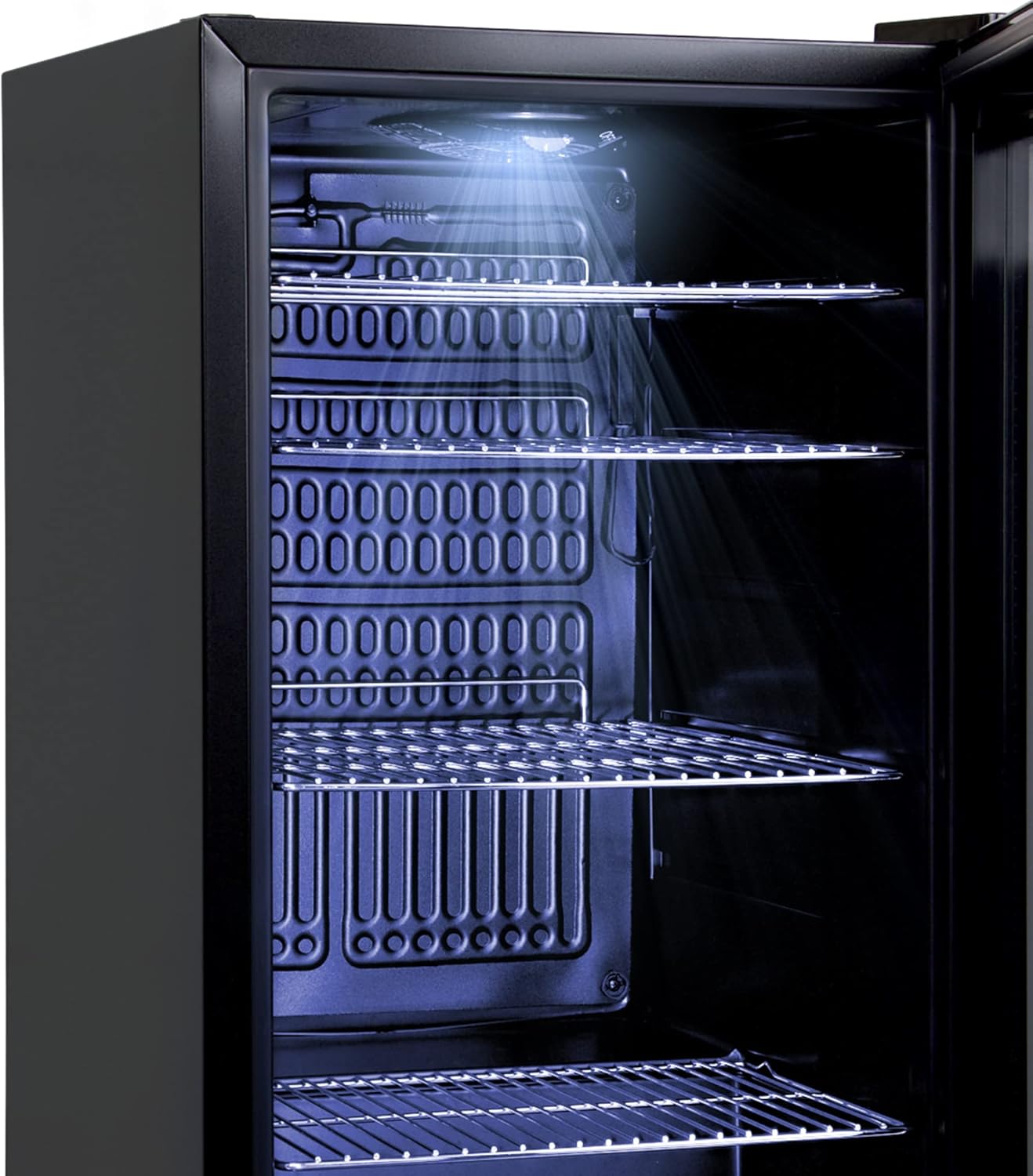 Pharmics Electro °CUBES 90L Beverage Refrigerator with Glass Door, Compact Drinks Fridge with 4 Adjustable Shelves, Black