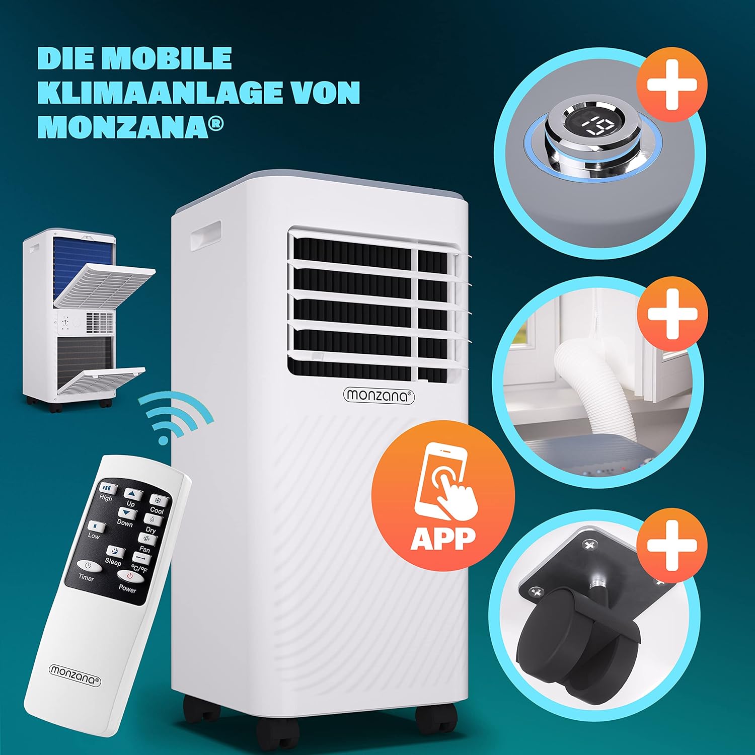 Pharmics Electro – Monzana MZKA2000 Mobile Klimaanlage 3-in-1 mit Abluftschlauch, 7000 BTU, 24h Timer & Fernbedienung