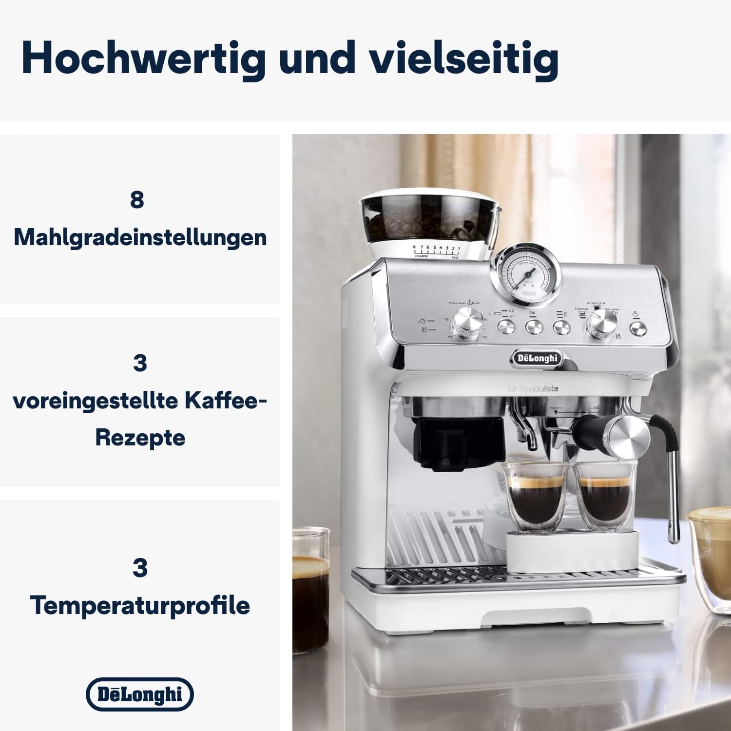 Pharmics Electro – De'Longhi La Specialista Arte EC9155.MB Espresso Machine, Integrated Grinder, 8 Grind Settings, 15 Bar, 3 Temperatures, Milk Frother, 1300W, 1.5L Tank, Stainless Steel/Black, Barista Kit Included