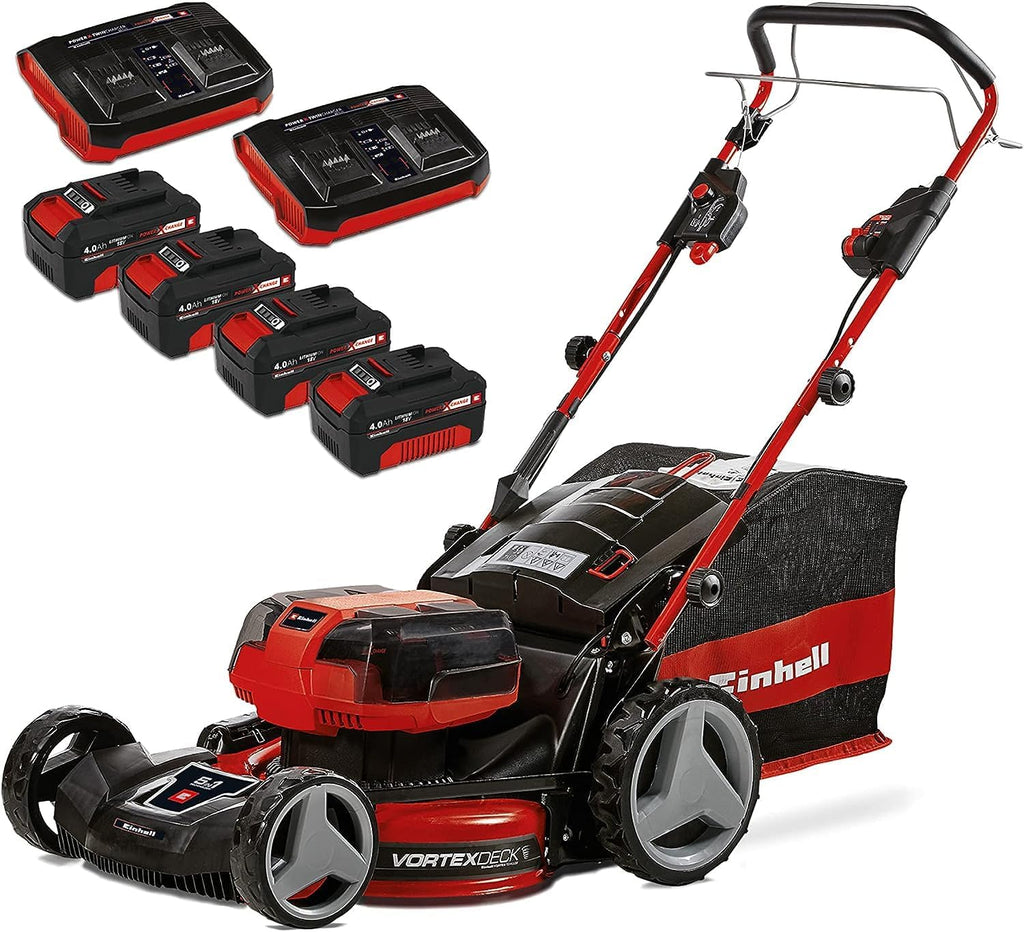Pharmics Electro – Einhell GE-CM 36/47 S HW Li Cordless Lawn Mower Kit, 36V, 47 cm Cutting Width, Up to 700 m², Brushless Motor, Self-Propelled, 75L Grass Collector, Includes 4x 4.0Ah Batteries + 2x Twin Charger