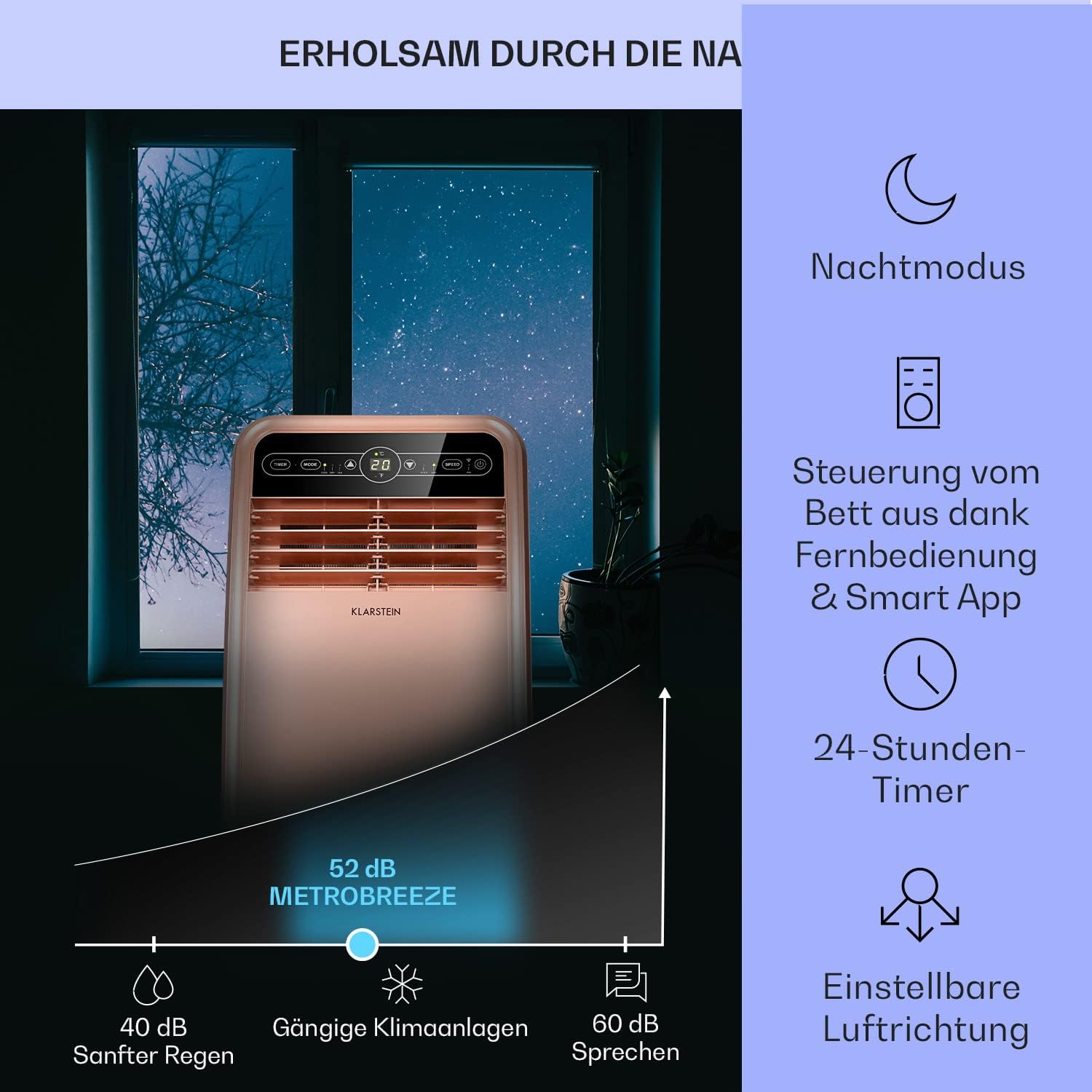 Pharmics Electro – Klarstein Portable 4-in-1 Air Conditioner, 9000 BTU, Cooling, Dehumidifier, Fan & Night Mode for Home & Office