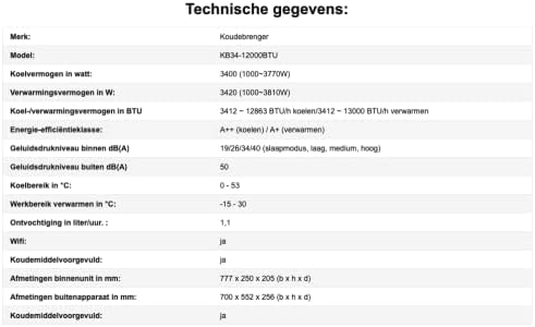 Pharmics Electro – Kältebringer Split Air Conditioner Quick Connect, 12,000 BTU (3.4 kW), Cooling & Heating, WiFi & App Control, Up to 91 m², Ultra-Quiet, 5m Copper Line, R32 Refrigerant, Wall Mount Included
