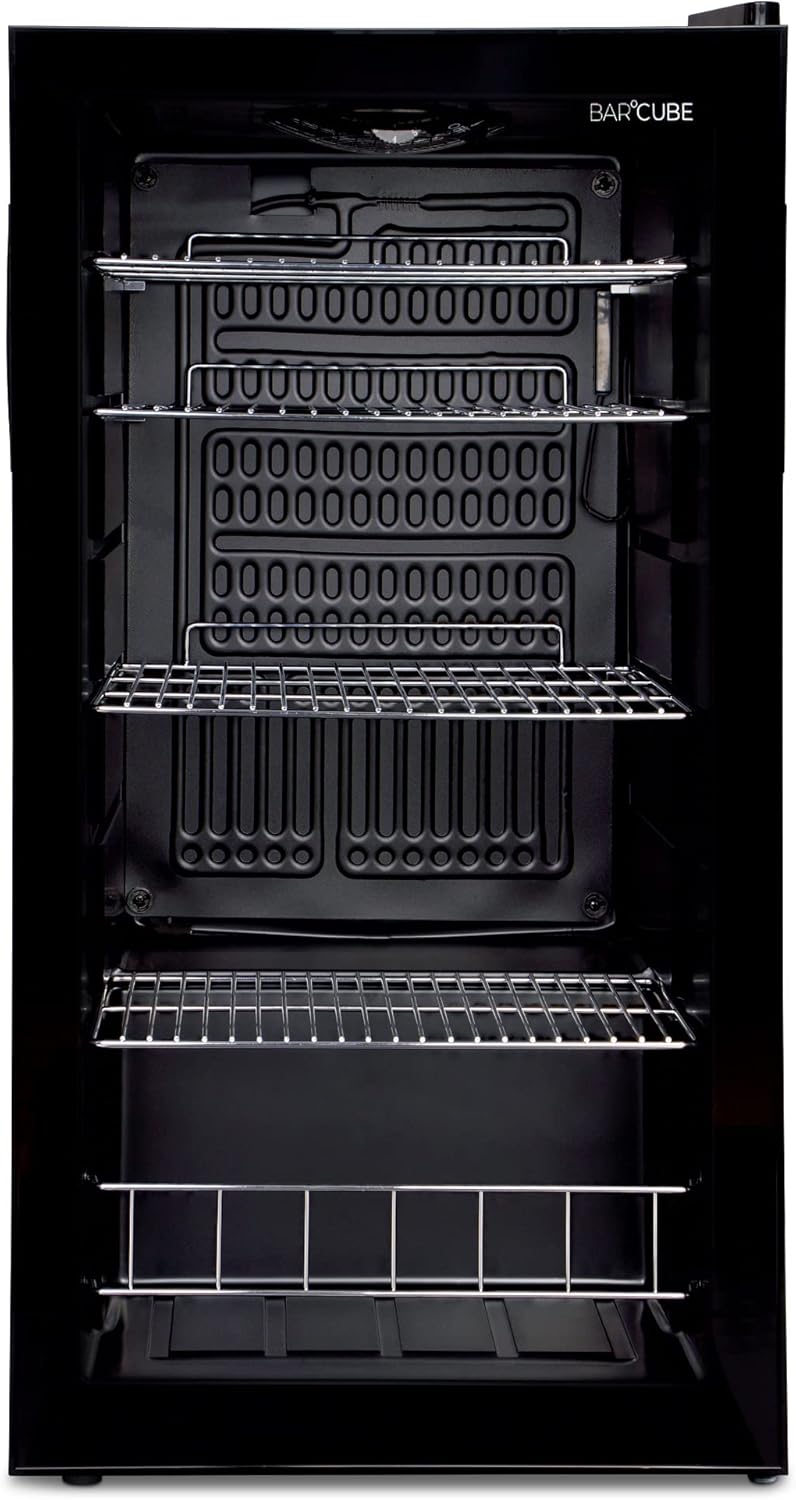 Pharmics Electro °CUBES 90L Beverage Refrigerator with Glass Door, Compact Drinks Fridge with 4 Adjustable Shelves, Black