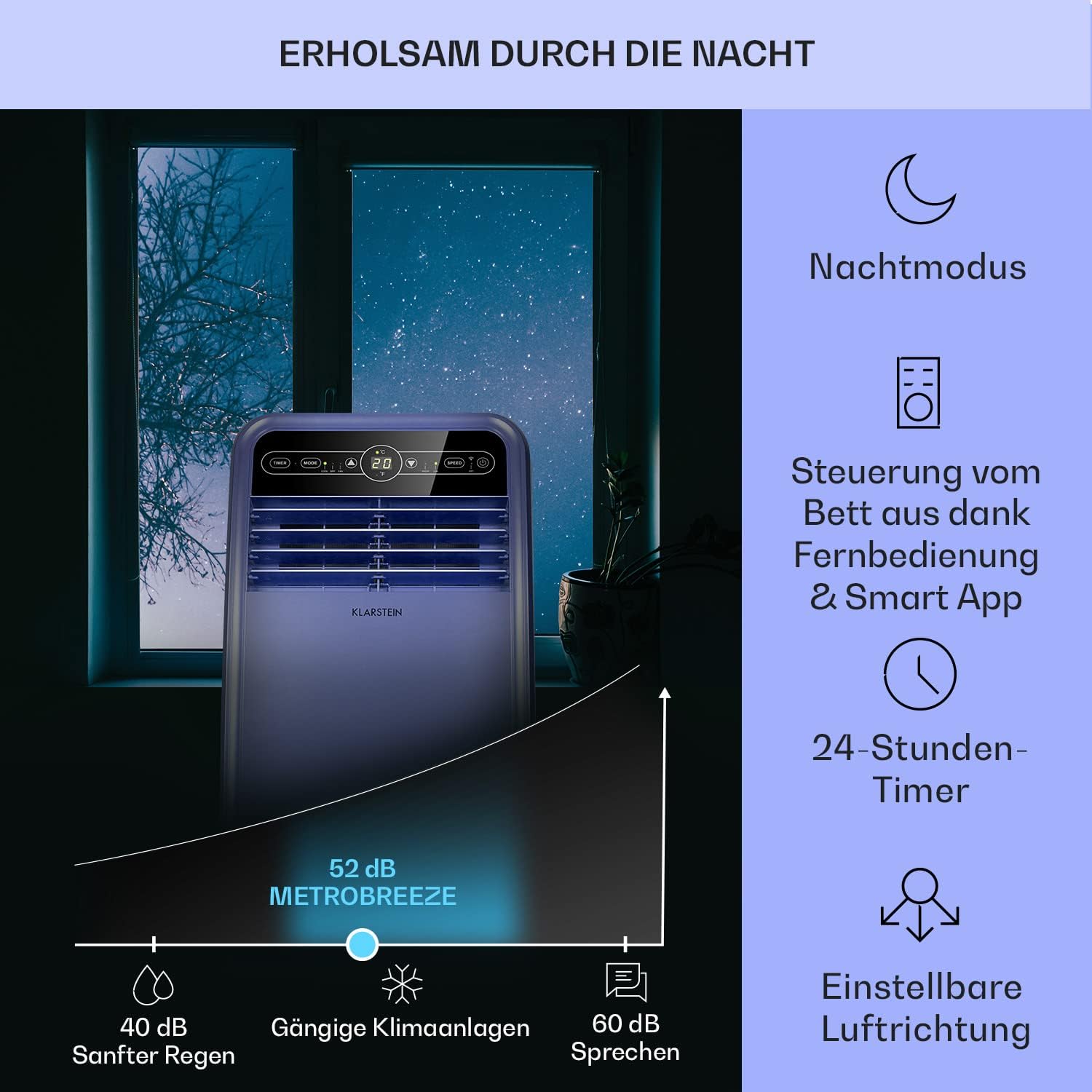Pharmics Electro – Klarstein Portable 4-in-1 Air Conditioner, 9000 BTU, Cooling, Dehumidifier, Fan & Night Mode for Home & Office