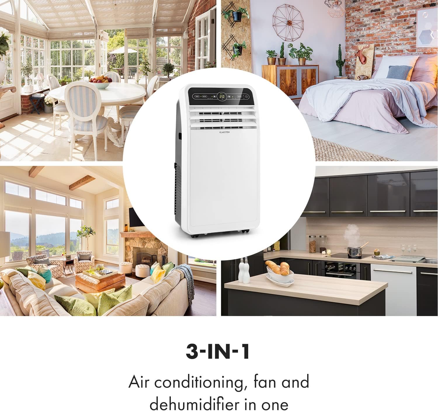 Pharmics Electro – Klarstein Portable 4-in-1 Air Conditioner, 9000 BTU, Cooling, Dehumidifier, Fan & Night Mode for Home & Office