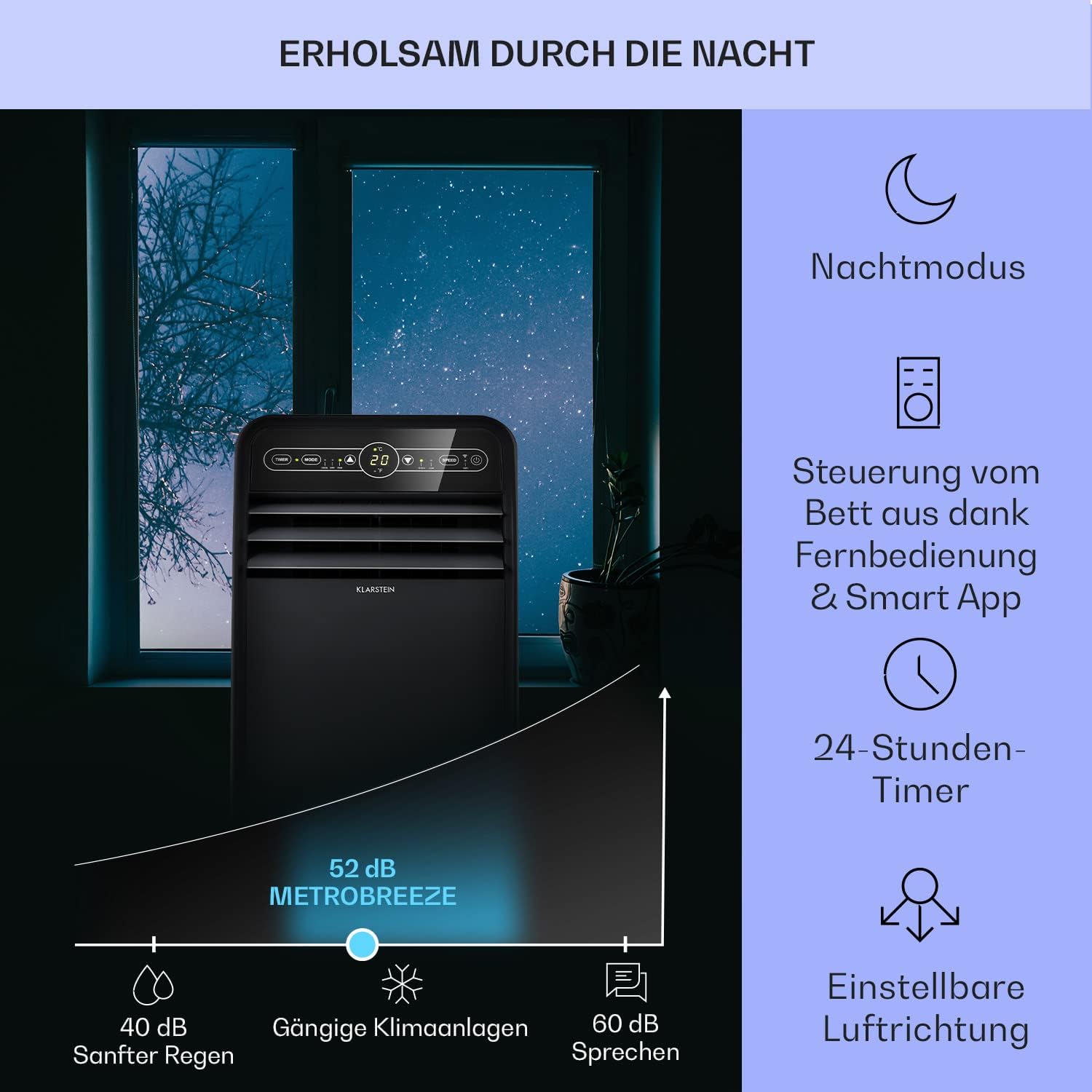 Pharmics Electro – Klarstein Portable 4-in-1 Air Conditioner, 9000 BTU, Cooling, Dehumidifier, Fan & Night Mode for Home & Office