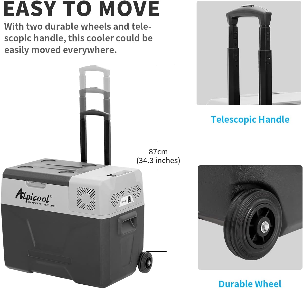 Pharmics Electro Alpicool CF55 55L Portable 12V Mini Fridge Freezer, -20°C to 20°C, for Car, Camping, Truck, Boat, AC/DC, with USB Port