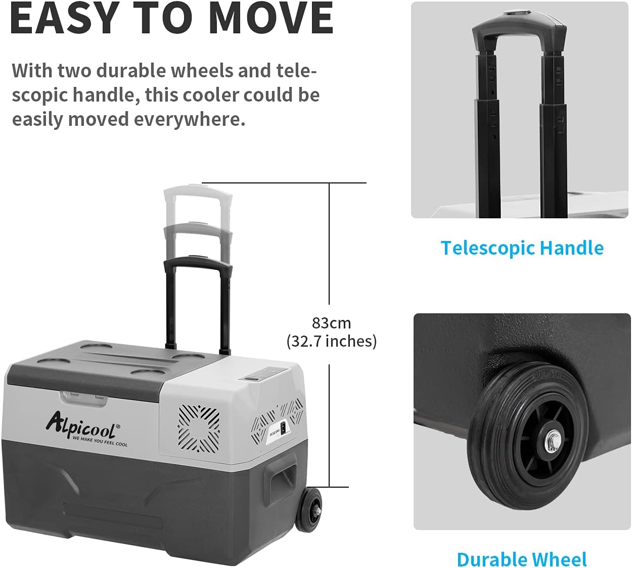 Pharmics Electro Alpicool CF55 55L Portable 12V Mini Fridge Freezer, -20°C to 20°C, for Car, Camping, Truck, Boat, AC/DC, with USB Port