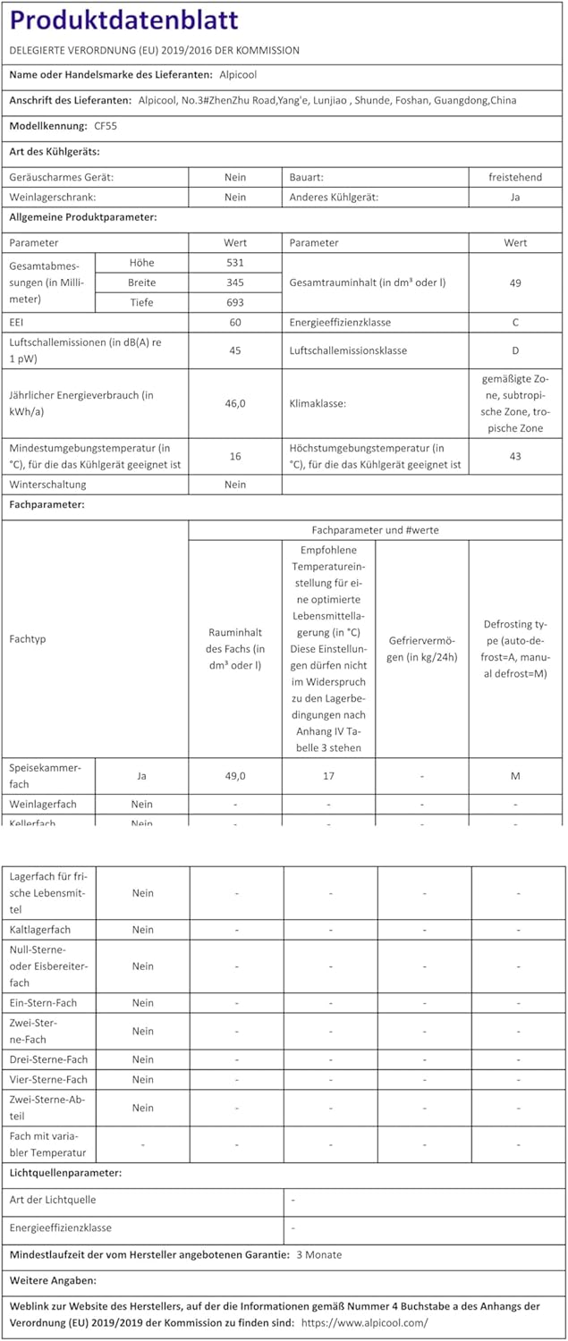 Pharmics Electro Alpicool CF55 55L Portable 12V Mini Fridge Freezer, -20°C to 20°C, for Car, Camping, Truck, Boat, AC/DC, with USB Port