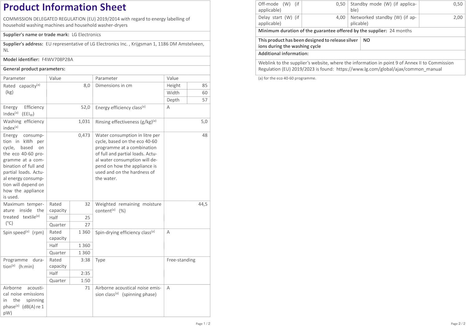 LG F4WV7080 Front Load Washer 8 kg 1400 RPM – Pharmics Electro