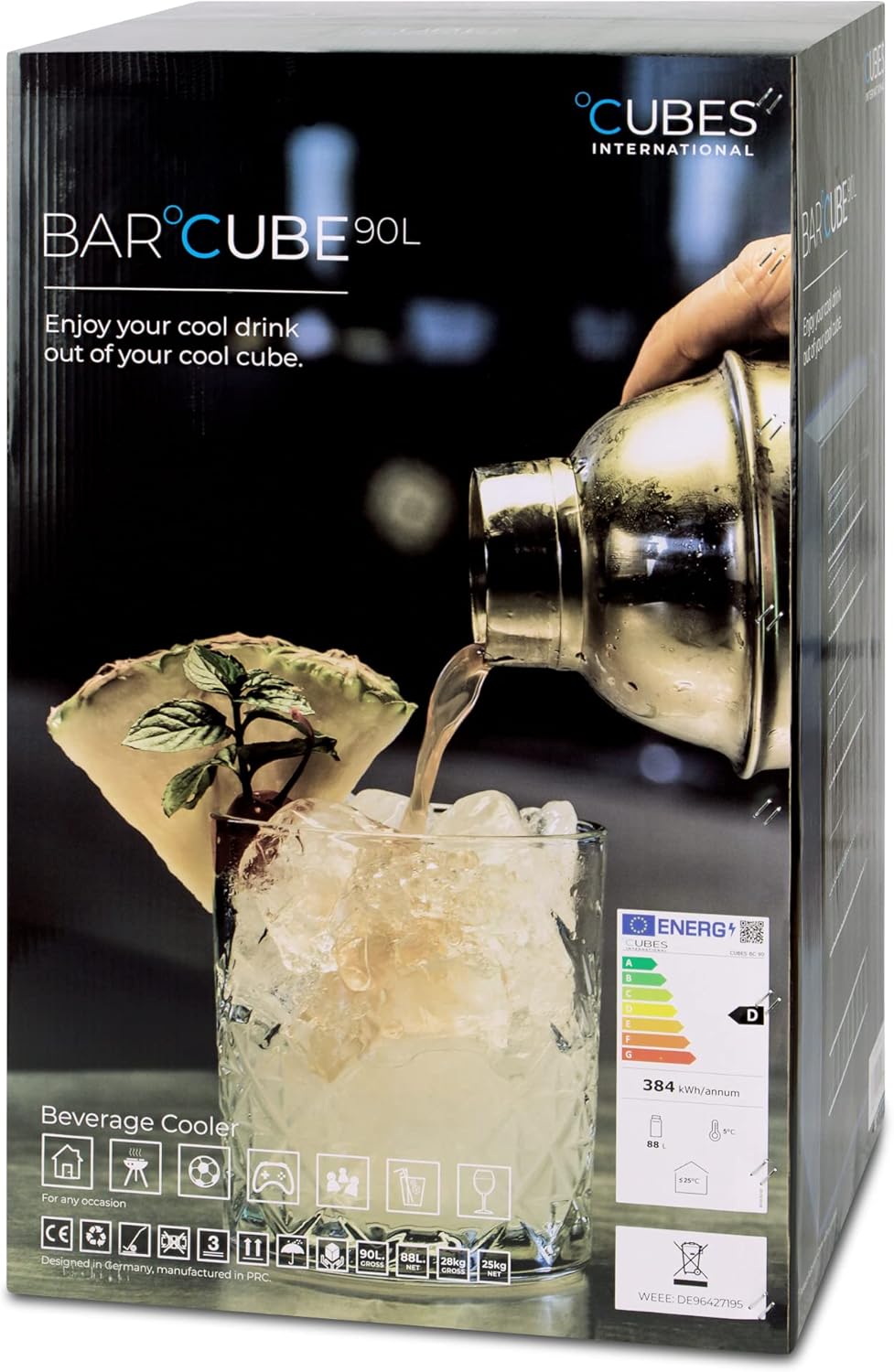 Pharmics Electro °CUBES 90L Beverage Refrigerator with Glass Door, Compact Drinks Fridge with 4 Adjustable Shelves, Black