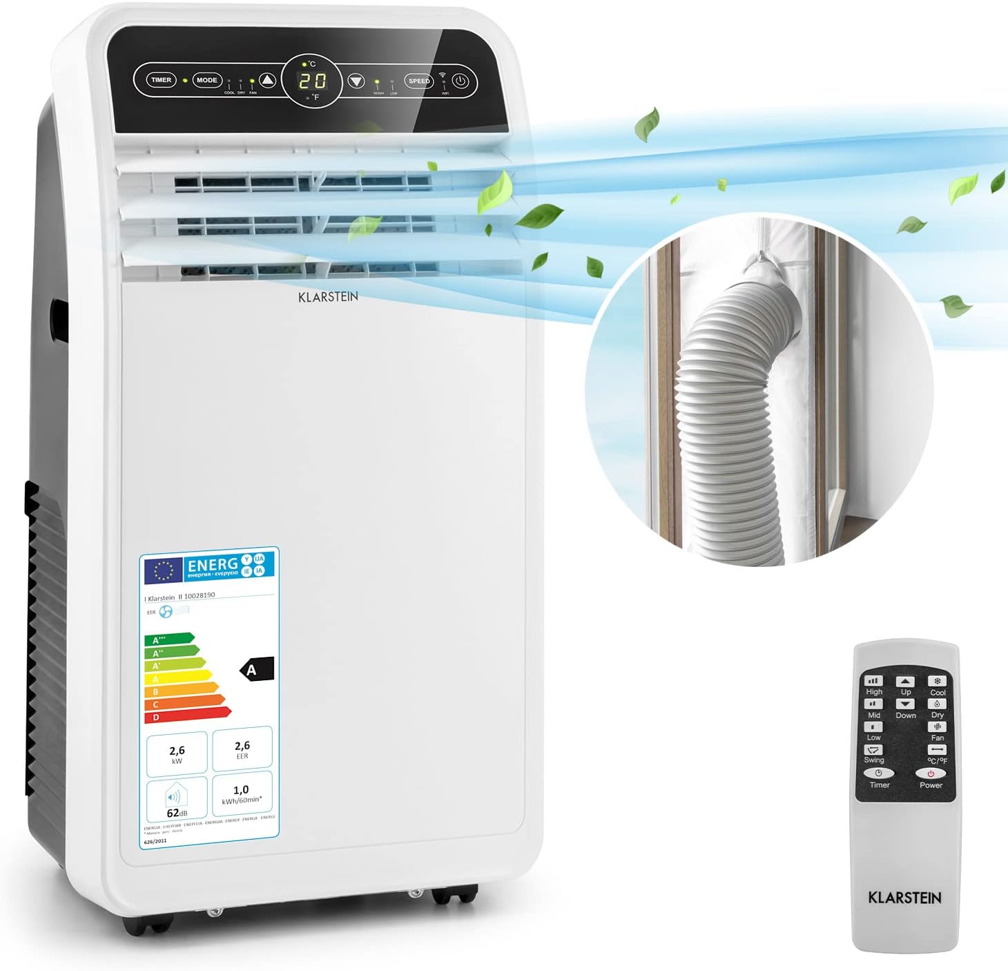 Pharmics Electro – Klarstein Portable 4-in-1 Air Conditioner, 9000 BTU, Cooling, Dehumidifier, Fan & Night Mode for Home & Office