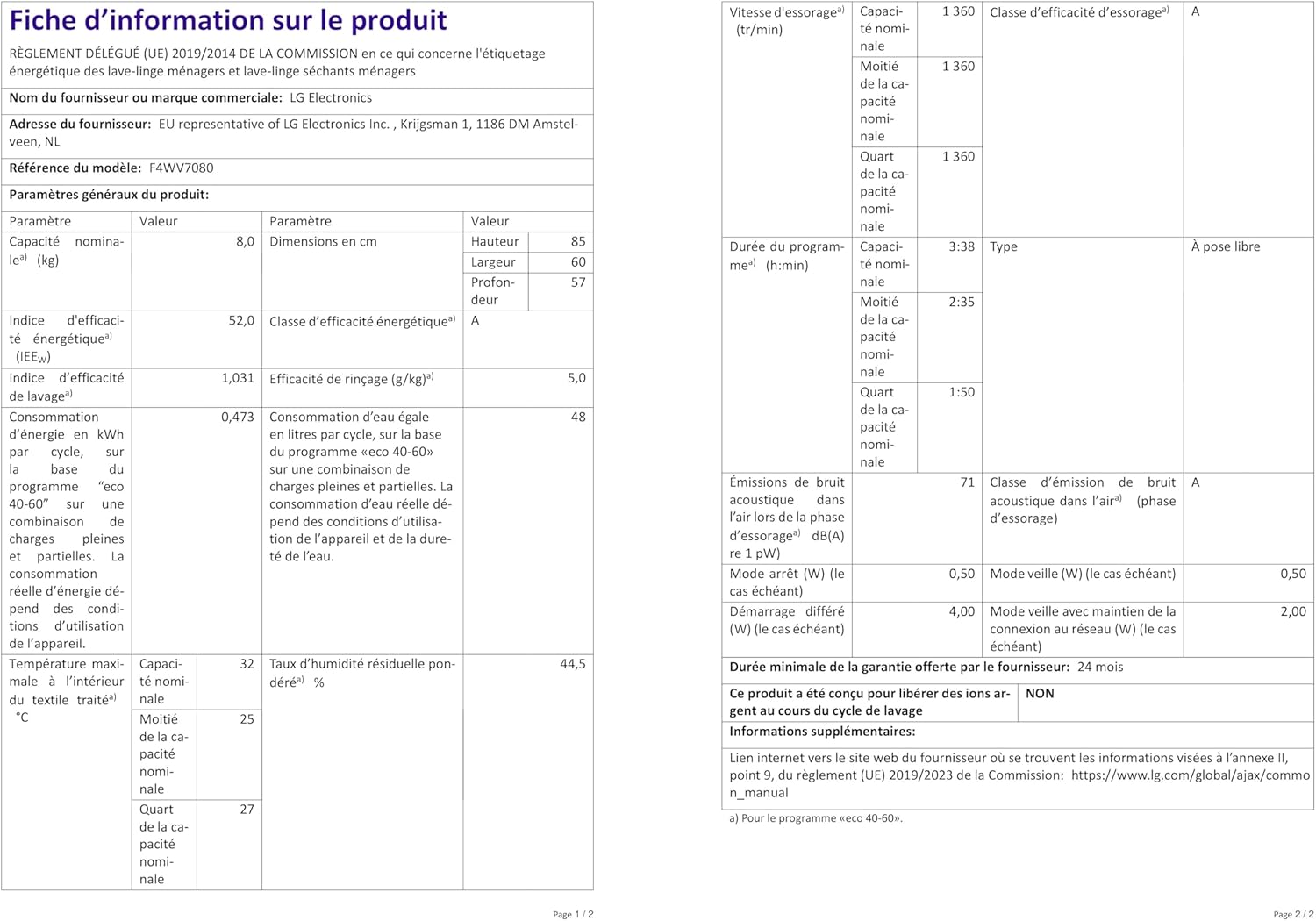 LG F4WV7080 Front Load Washer 8 kg 1400 RPM – Pharmics Electro