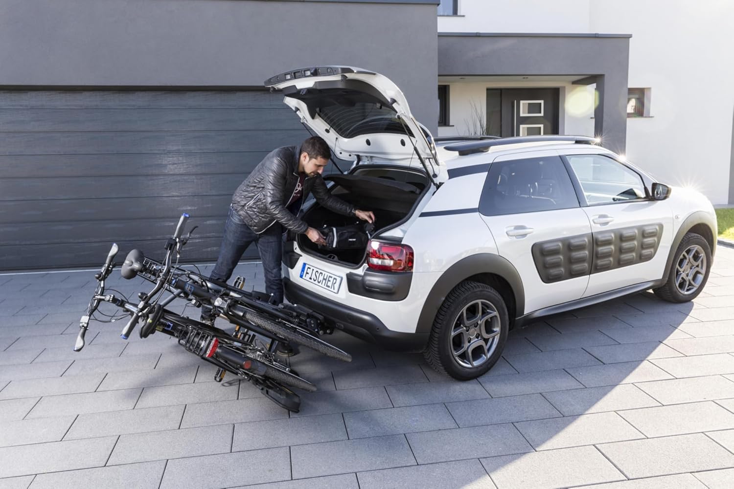 harmics Electro Fischer ProlineEvo 2 Hitch Bike Carrier for 2 Bikes, 60kg Capacity, E-Bike Compatible, Pre-Assembled, Lockable, Foldable