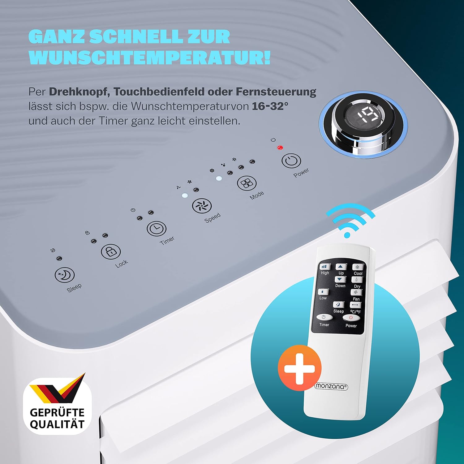 Pharmics Electro – Monzana MZKA2000 Mobile Klimaanlage 3-in-1 mit Abluftschlauch, 7000 BTU, 24h Timer & Fernbedienung