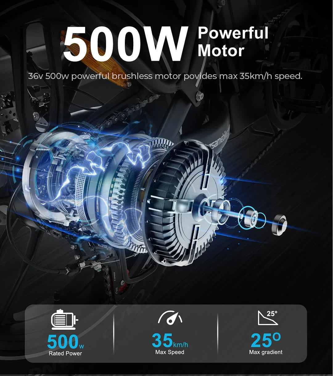 Pharmics Electro SAMEBIKE C05 Pro 36V 13Ah Battery, 500W Motor, Step-Through Foldable Fat Tire E-Bike