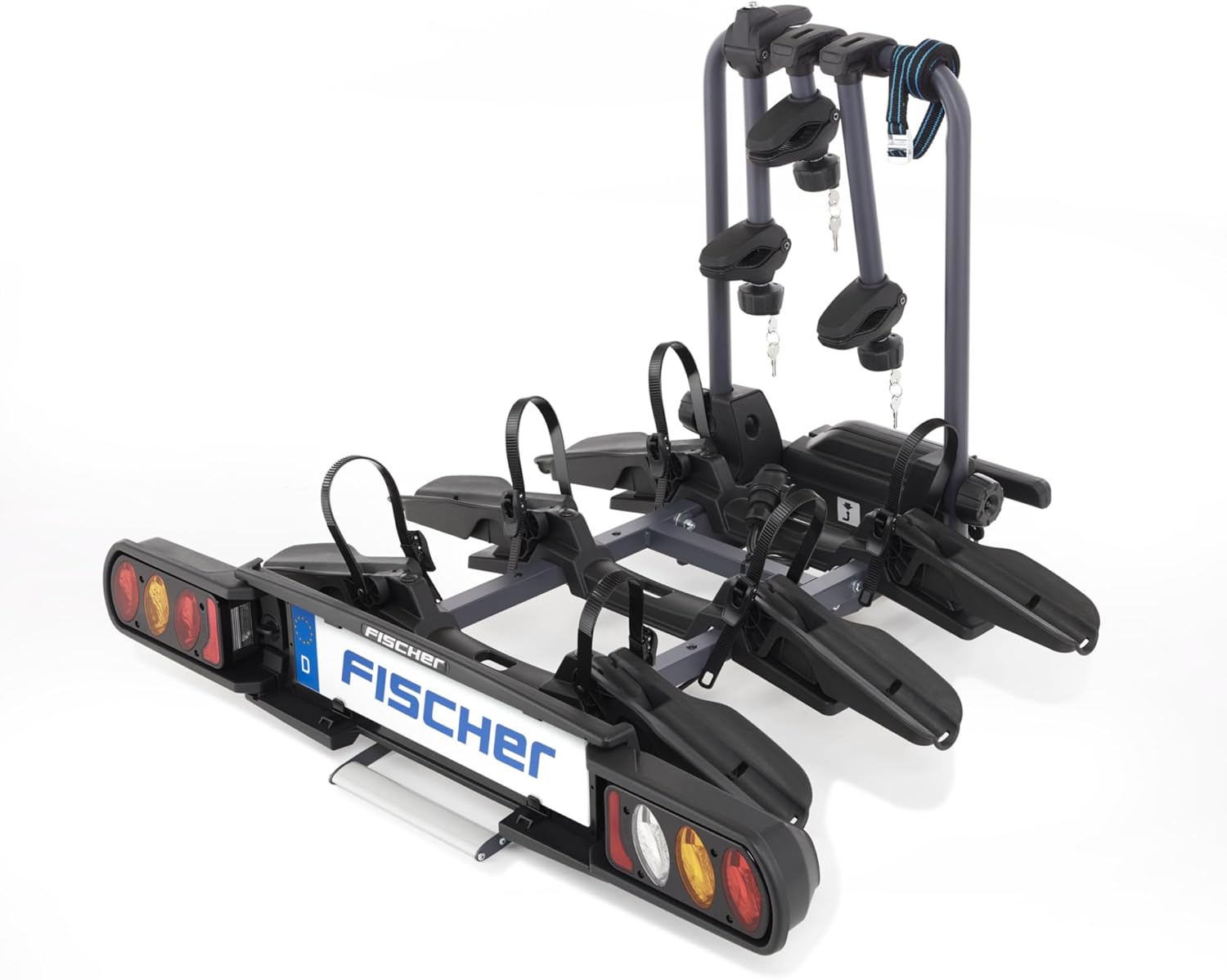 harmics Electro Fischer ProlineEvo 2 Hitch Bike Carrier for 2 Bikes, 60kg Capacity, E-Bike Compatible, Pre-Assembled, Lockable, Foldable