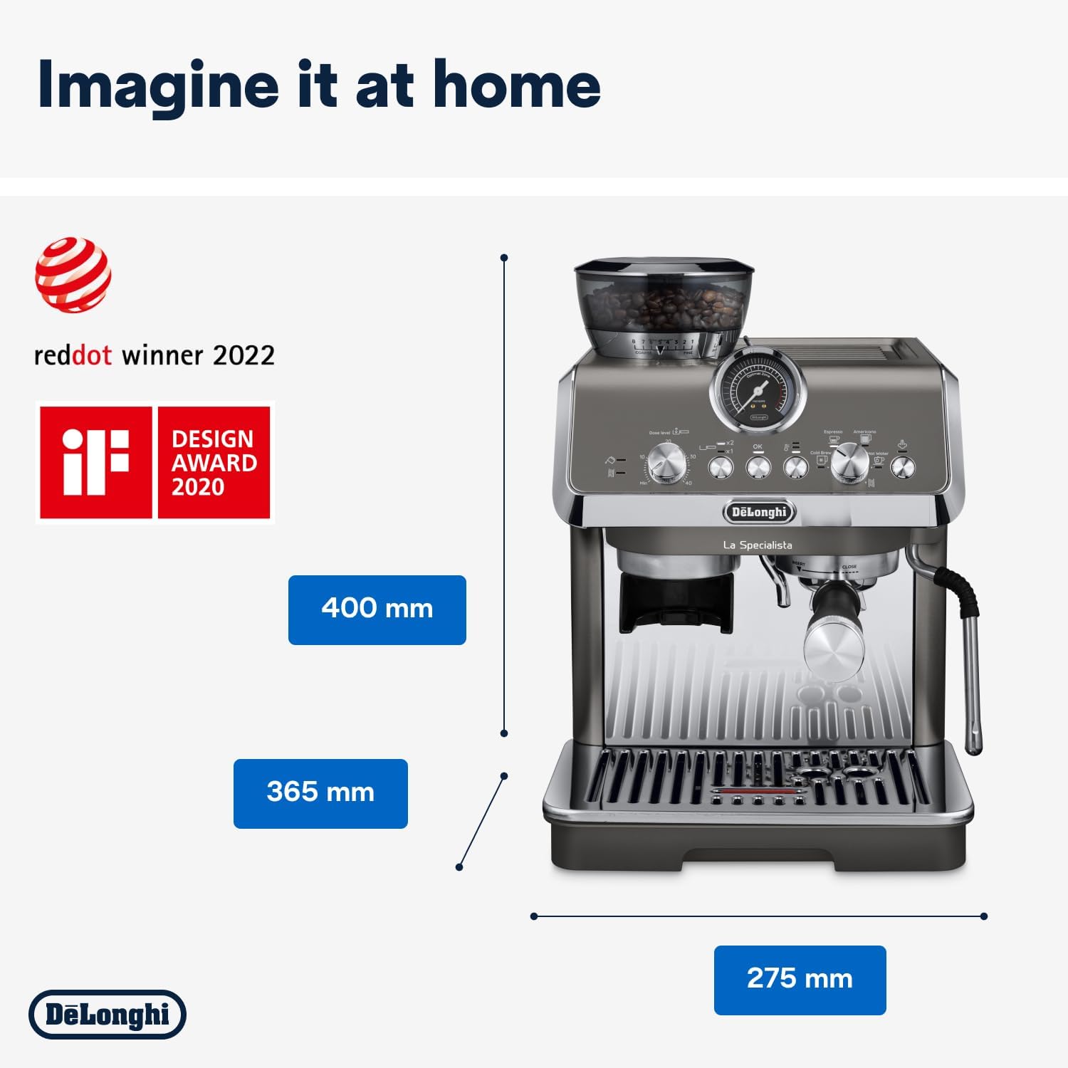 Pharmics Electro – De'Longhi La Specialista Arte EC9155.MB Espresso Machine, Integrated Grinder, 8 Grind Settings, 15 Bar, 3 Temperatures, Milk Frother, 1300W, 1.5L Tank, Stainless Steel/Black, Barista Kit Included