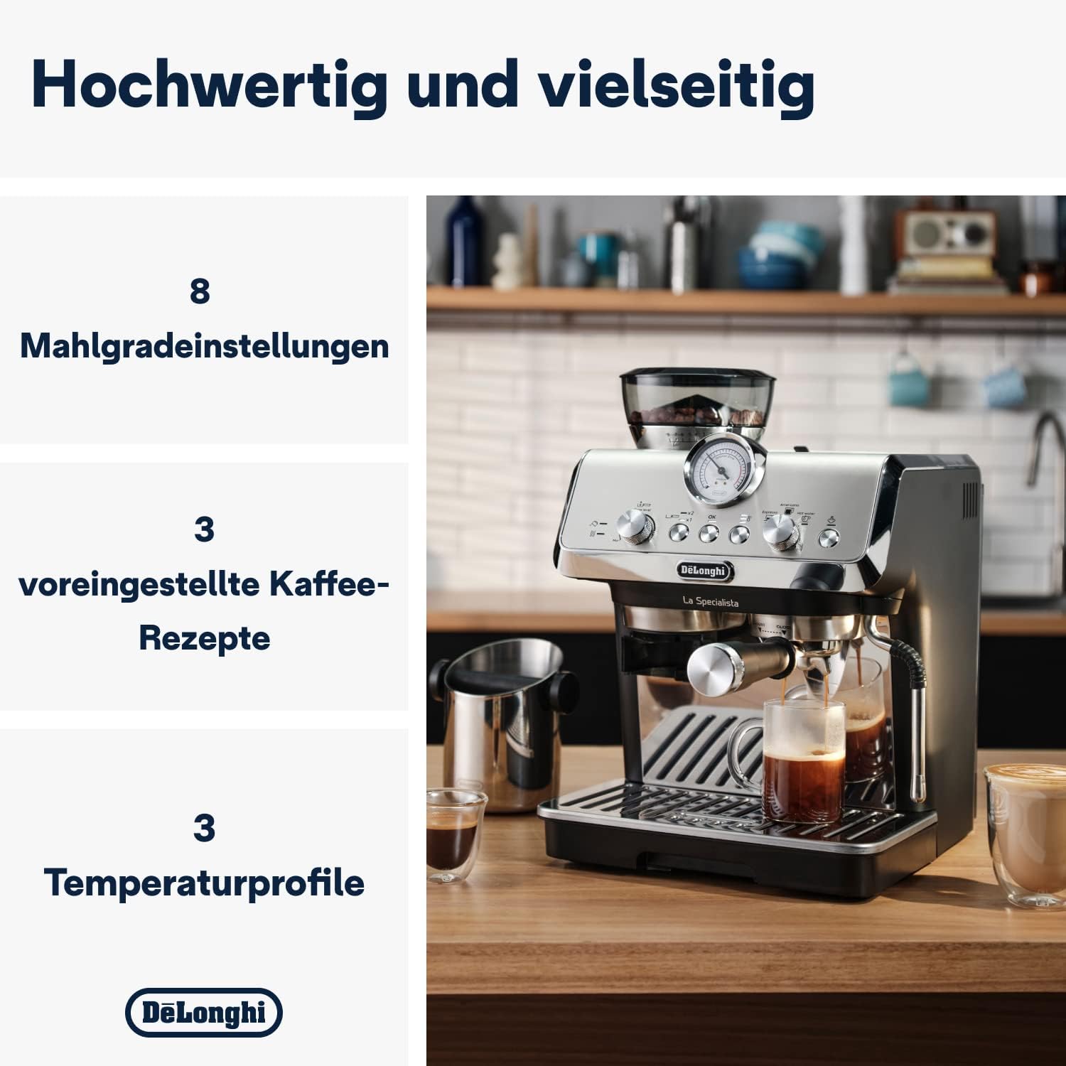 Pharmics Electro – De'Longhi La Specialista Arte EC9155.MB Espresso Machine, Integrated Grinder, 8 Grind Settings, 15 Bar, 3 Temperatures, Milk Frother, 1300W, 1.5L Tank, Stainless Steel/Black, Barista Kit Included
