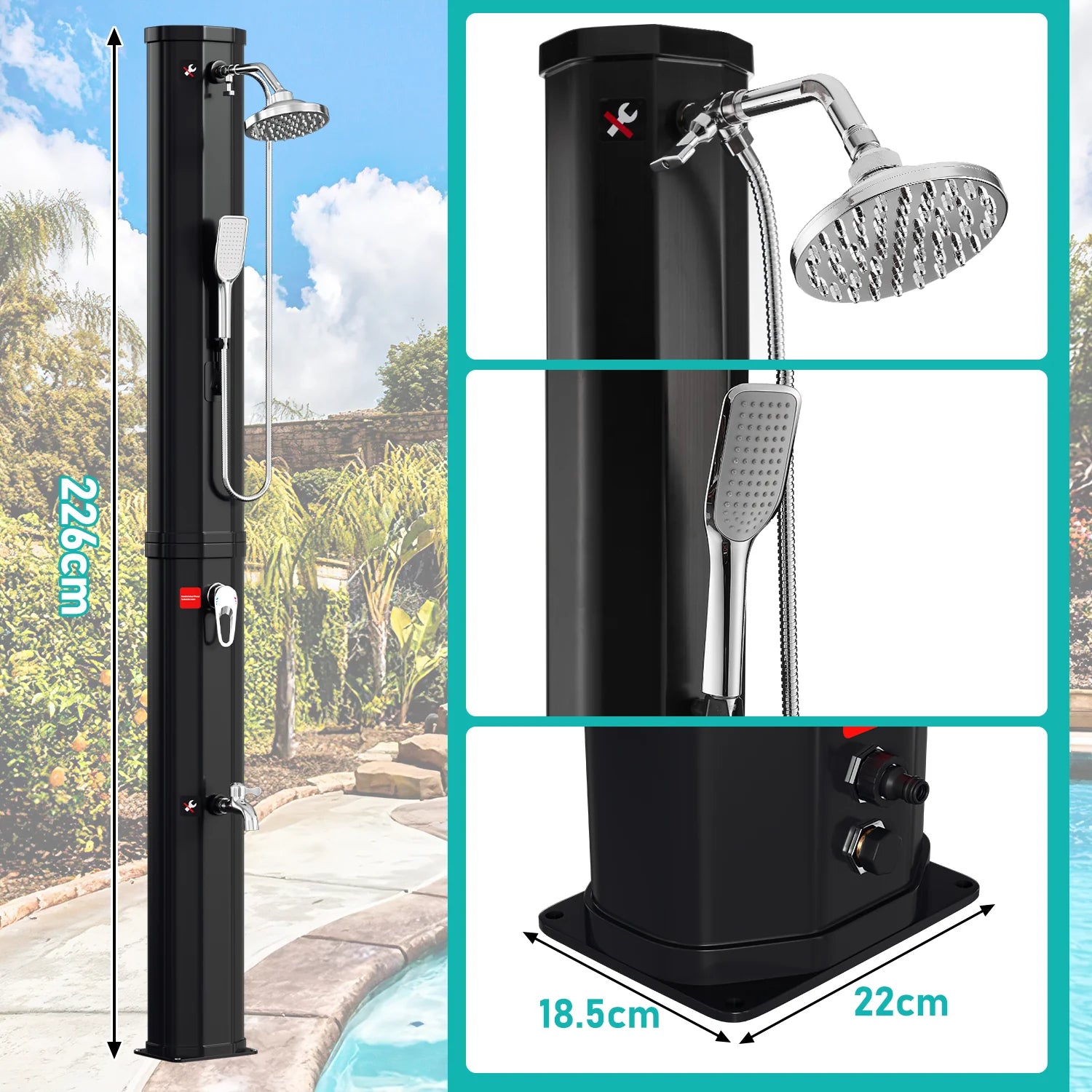 Pharmics Electro – Sonnewelt 60L Solar Shower, Outdoor Garden Shower with Handheld Shower & Protective Cover