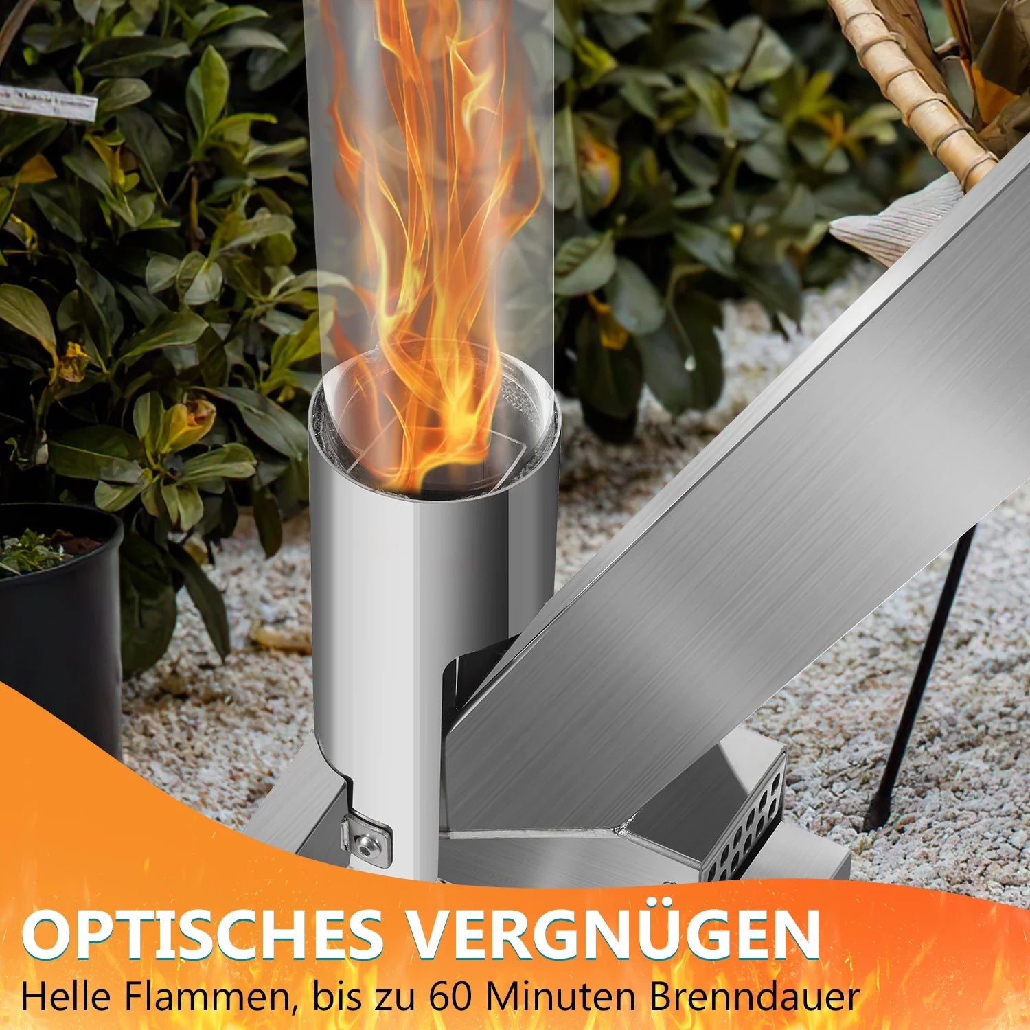 Pharmics Electro – Sonnewelt Pelletfackel aus Edelstahl mit Glasrohr, Feuerrohr für Outdoor-Heizung & Ambiente