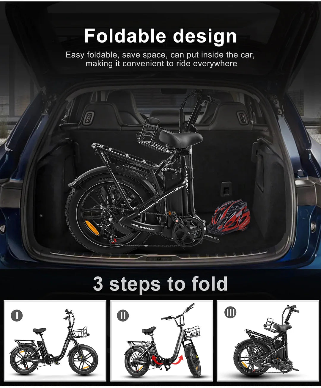 Pharmics Electro SAMEBIKE C05 Pro 36V 13Ah Battery, 500W Motor, Step-Through Foldable Fat Tire E-Bike