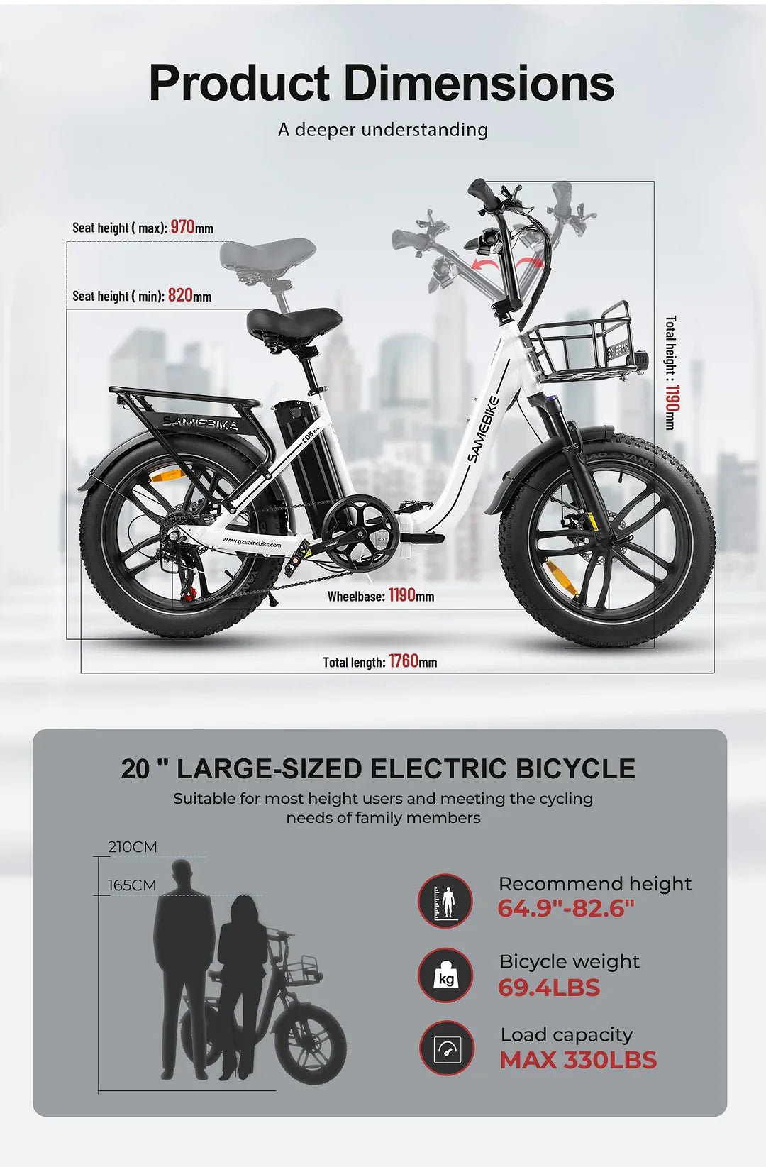Pharmics Electro SAMEBIKE C05 Pro 36V 13Ah Battery, 500W Motor, Step-Through Foldable Fat Tire E-Bike