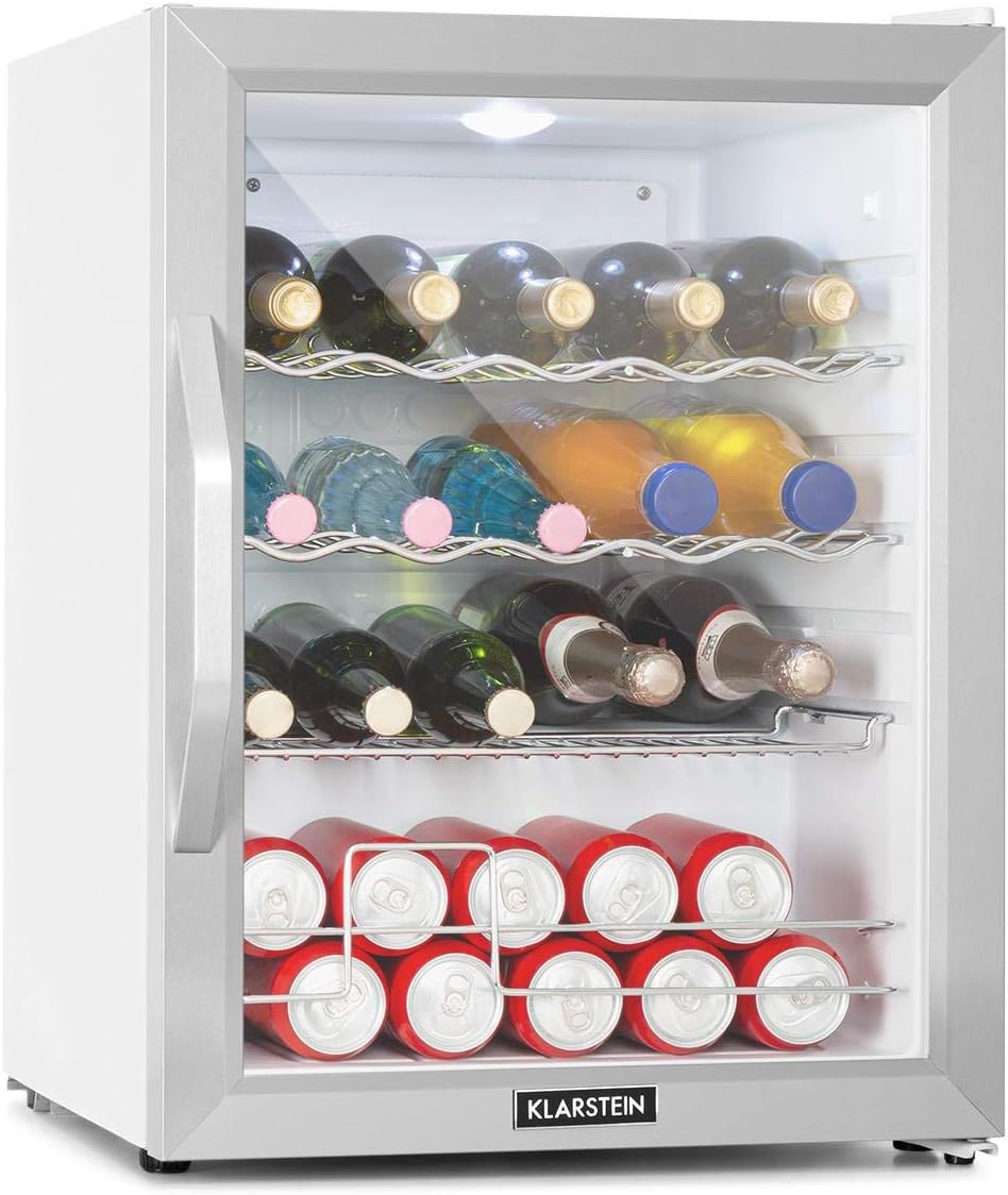 Pharmics Electro – Klarstein Mini Fridge with Glass Door, 80L Beverage Cooler, Adjustable Shelves, Quiet Compact Indoor/Outdoor Refrigerator