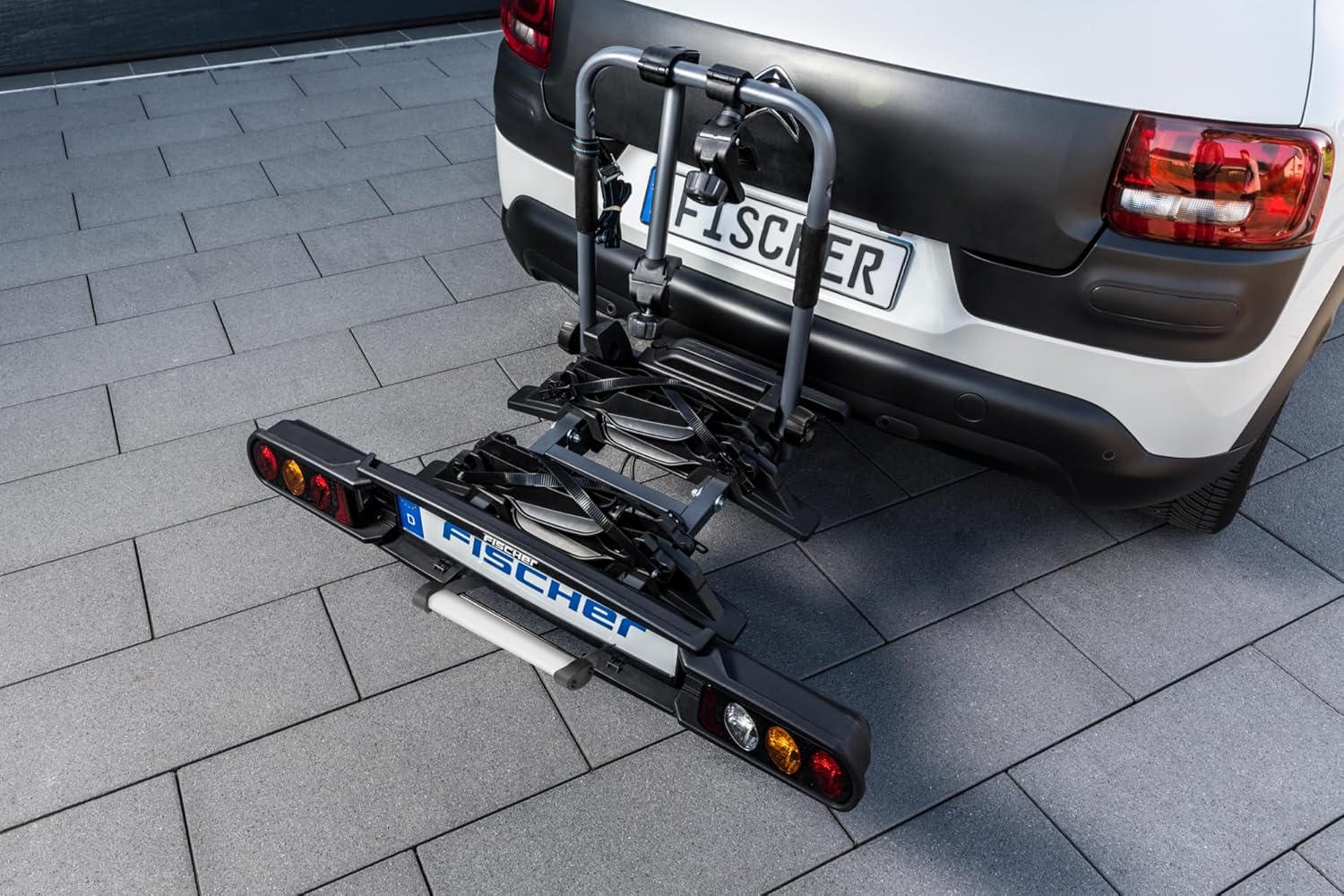 harmics Electro Fischer ProlineEvo 2 Hitch Bike Carrier for 2 Bikes, 60kg Capacity, E-Bike Compatible, Pre-Assembled, Lockable, Foldable