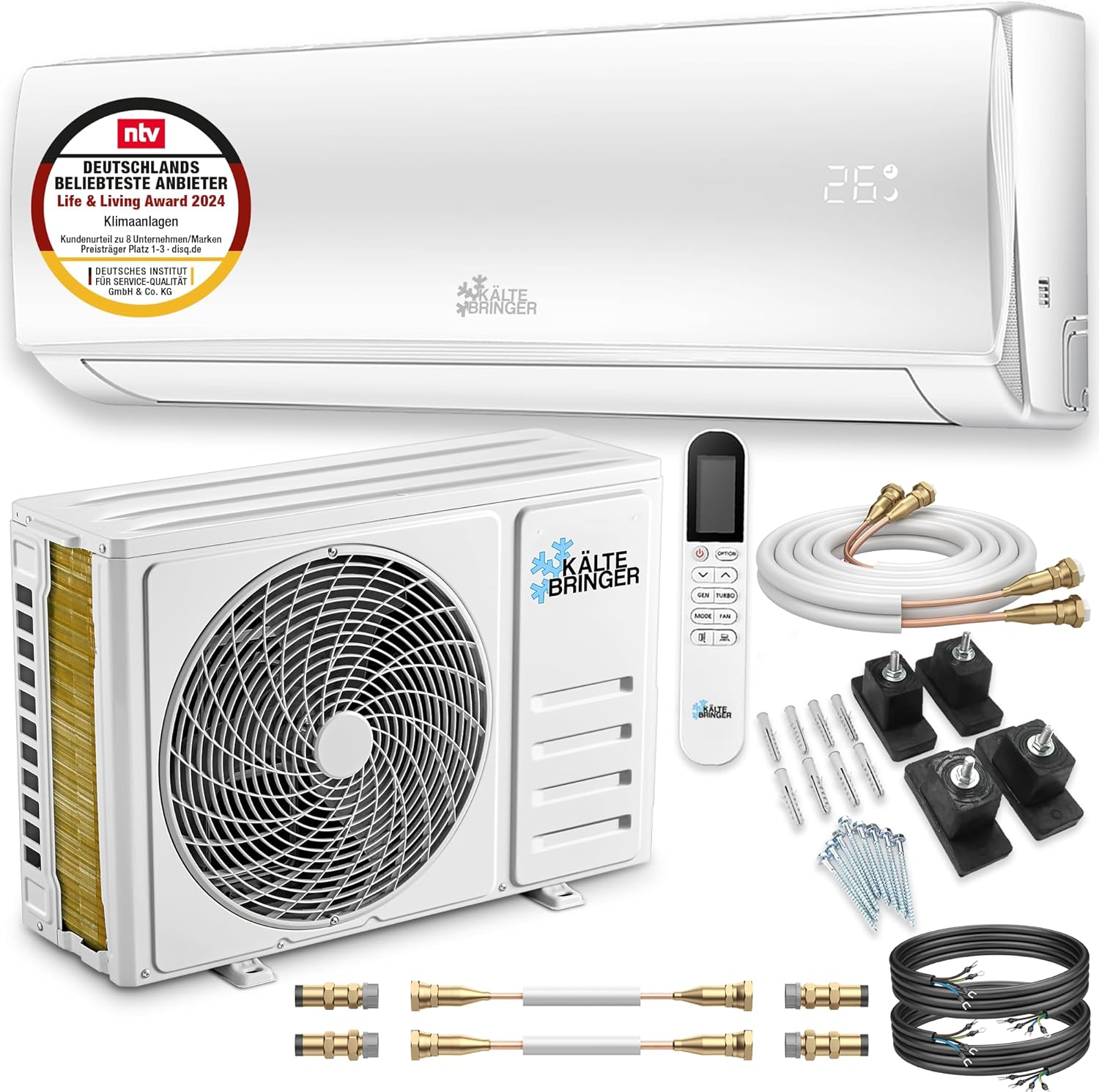 Pharmics Electro – Kältebringer Split Air Conditioner Quick Connect, 12,000 BTU (3.4 kW), Cooling & Heating, WiFi & App Control, Up to 91 m², Ultra-Quiet, 5m Copper Line, R32 Refrigerant, Wall Mount Included