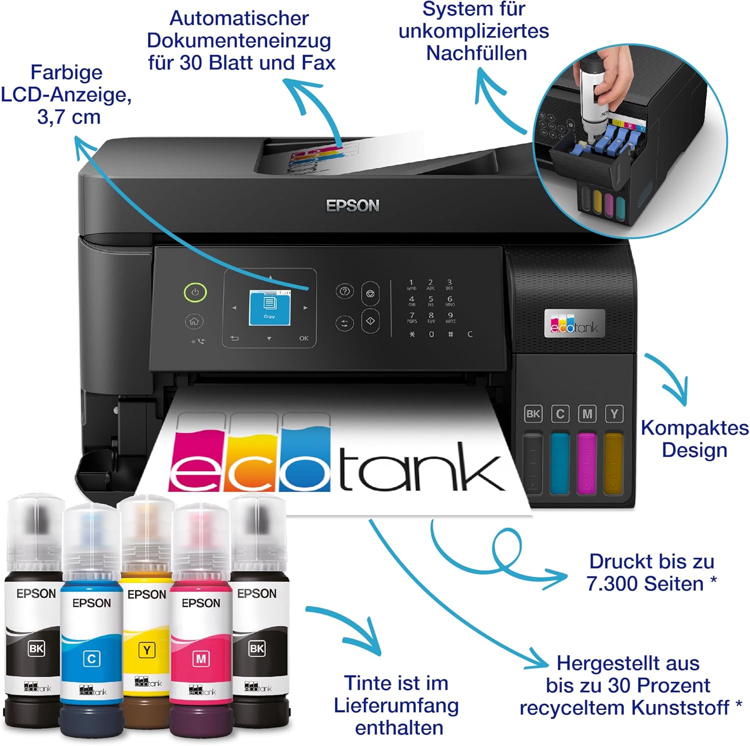 Pharmics Electro – Epson EcoTank ET-4800 A4 Multifunction Wi-Fi Ink Tank Printer, Includes Up to 3 Years of Ink
