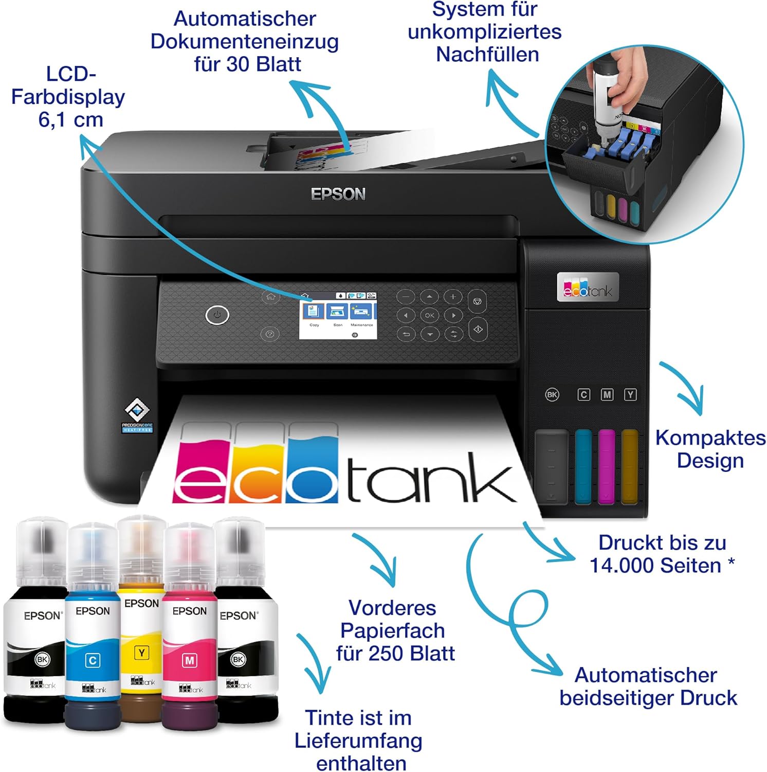 Pharmics Electro – Epson EcoTank ET-4800 A4 Multifunction Wi-Fi Ink Tank Printer, Includes Up to 3 Years of Ink