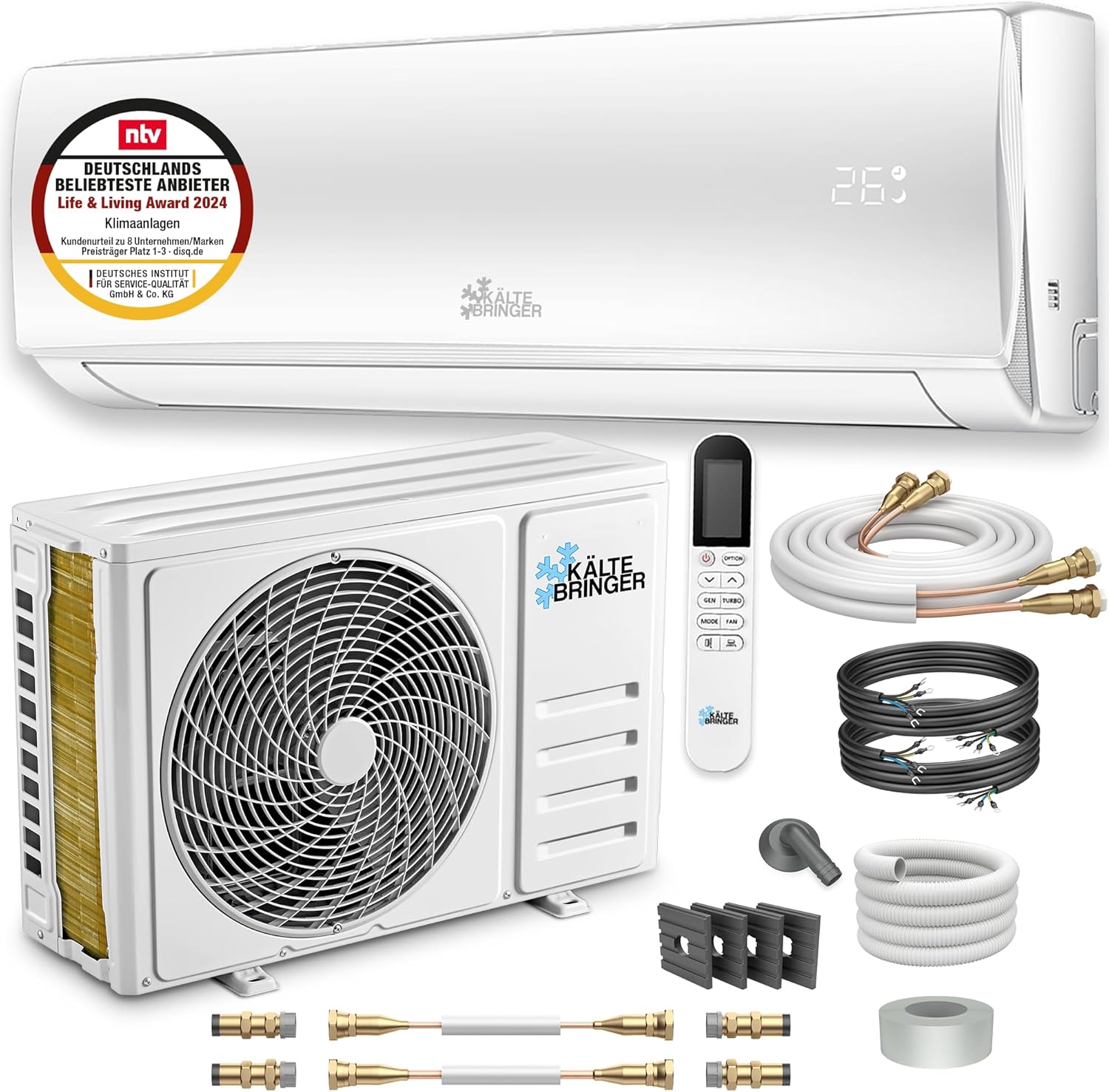 Pharmics Electro – Kältebringer Split Air Conditioner Quick Connect, 12,000 BTU (3.4 kW), Cooling & Heating, WiFi & App Control, Up to 91 m², Ultra-Quiet, 5m Copper Line, R32 Refrigerant, Wall Mount Included