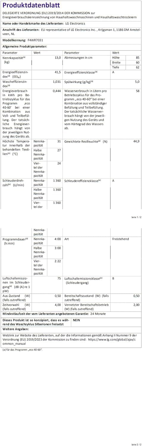LG F4WV7080 Front Load Washer 8 kg 1400 RPM – Pharmics Electro