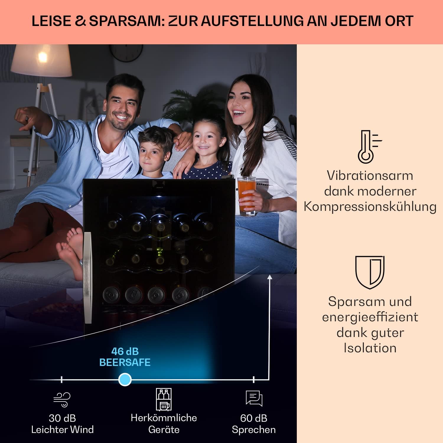 Pharmics Electro – Klarstein Mini Fridge with Glass Door, 80L Beverage Cooler, Adjustable Shelves, Quiet Compact Indoor/Outdoor Refrigerator