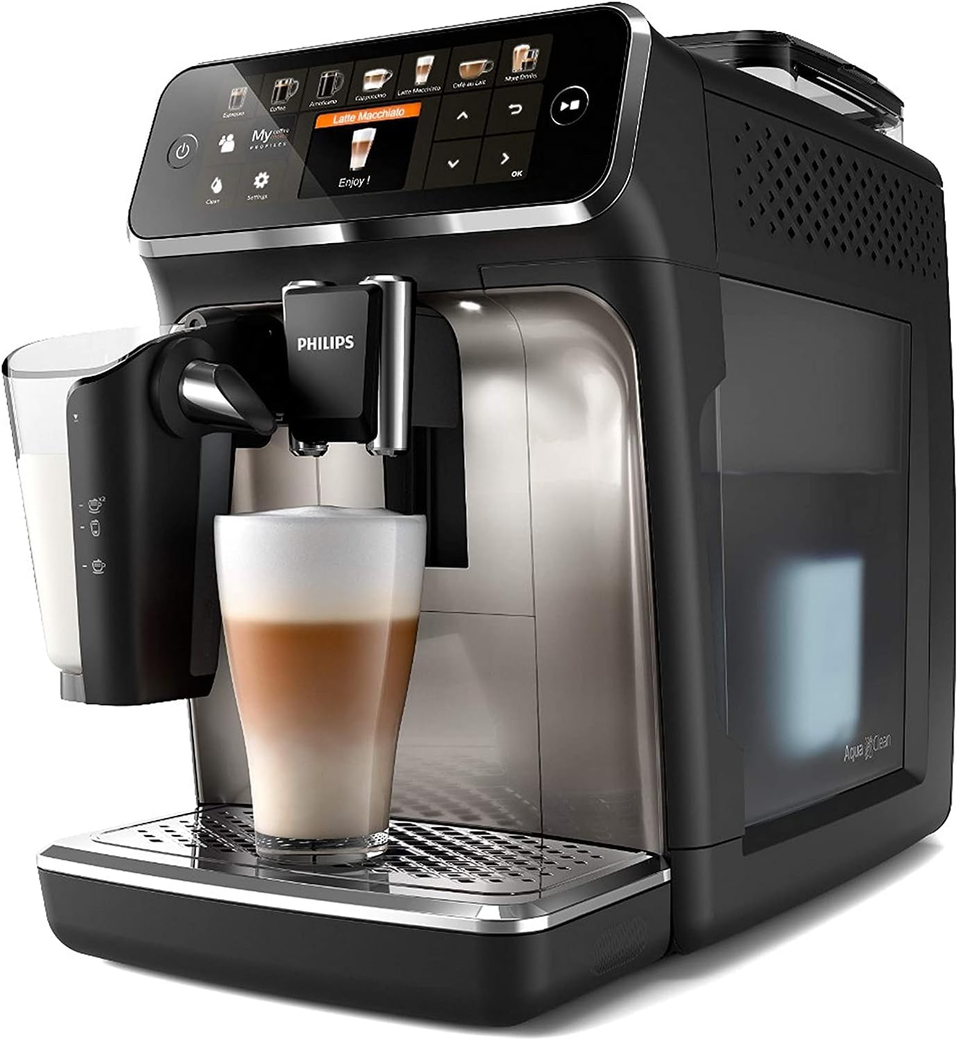 Pharmics Electro – Philips Series 5400 Fully Automatic Coffee Machine with LatteGo, 12 Coffee Specialties, Intuitive Display, 4 User Profiles, Chrome (EP5447/90)