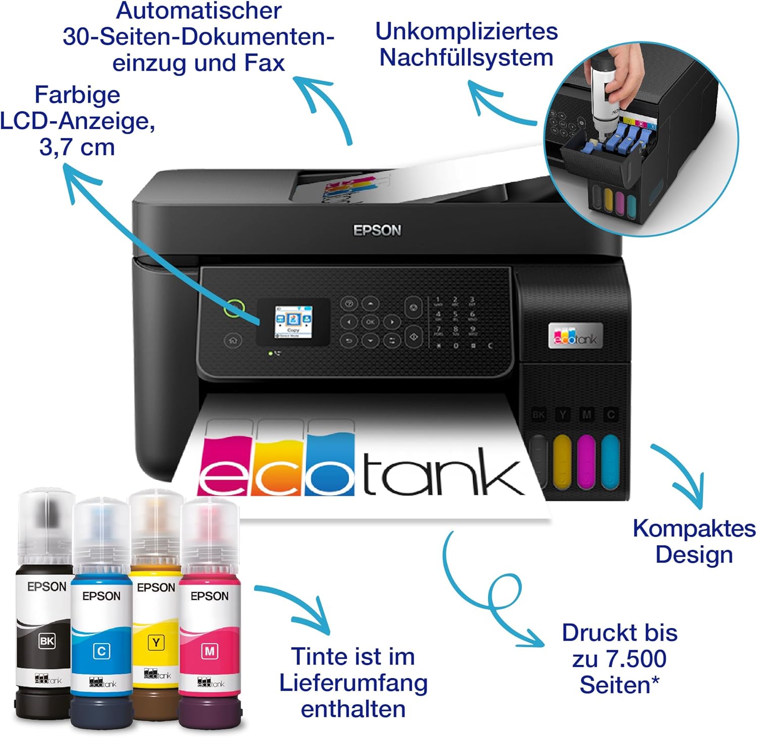 Pharmics Electro – Epson EcoTank ET-4800 A4 Multifunction Wi-Fi Ink Tank Printer, Includes Up to 3 Years of Ink