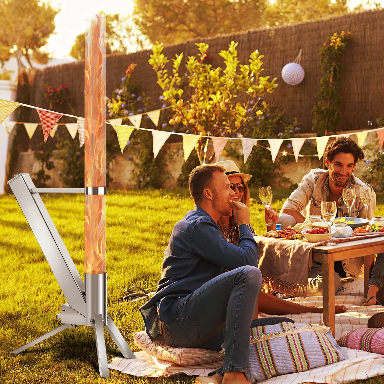 Pharmics Electro – Sonnewelt Pelletfackel aus Edelstahl mit Glasrohr, Feuerrohr für Outdoor-Heizung & Ambiente