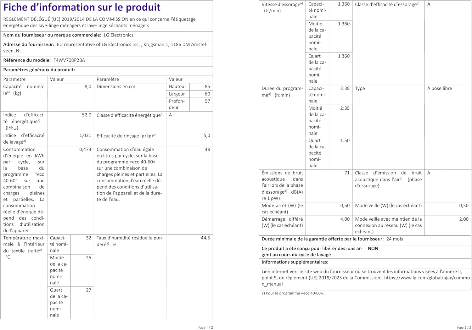 LG F4WV7080 Front Load Washer 8 kg 1400 RPM – Pharmics Electro
