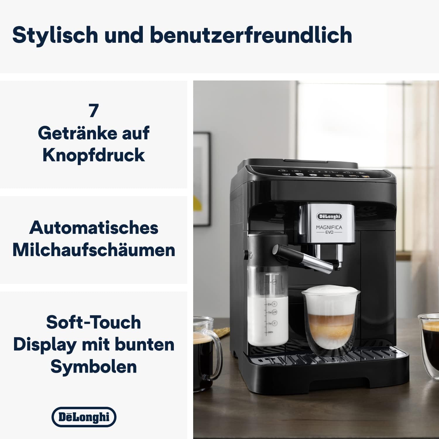 Pharmics Electro De'Longhi Magnifica Evo ECAM 292.81.B Coffee Machine with LatteCrema System, 7 Selection Buttons, Dual-Cup Function, Black