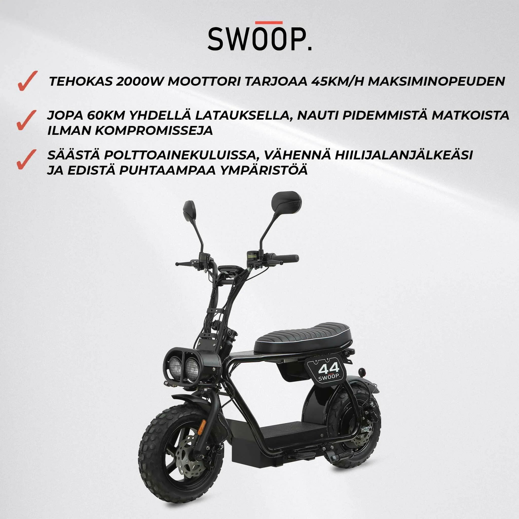 Pharmics Electro – Swoop Electric Moped Turbo 2000W, Black, 48V Lithium Battery, 45 km/h, Off-Road Ready