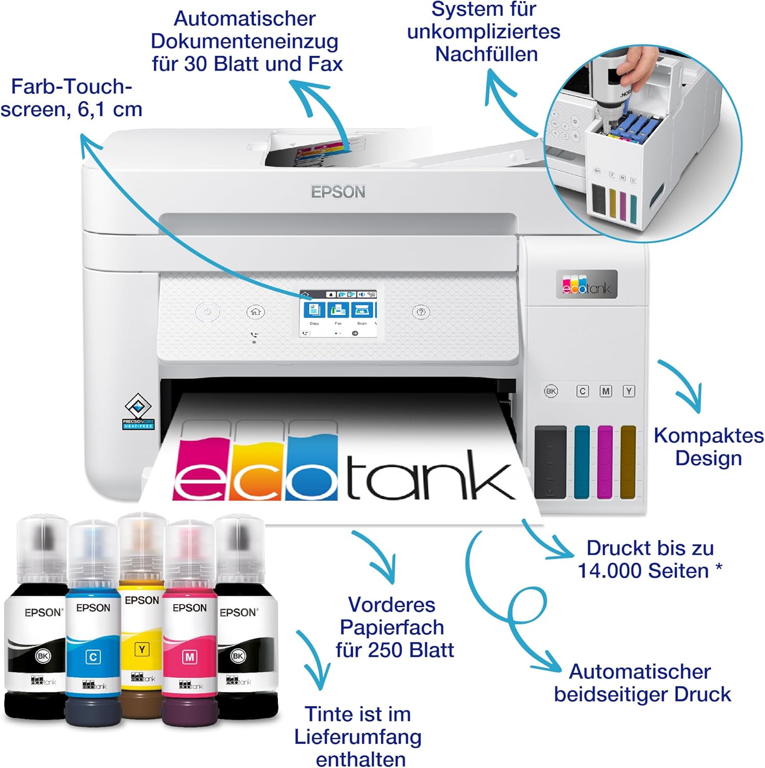 Pharmics Electro – Epson EcoTank ET-4800 A4 Multifunction Wi-Fi Ink Tank Printer, Includes Up to 3 Years of Ink