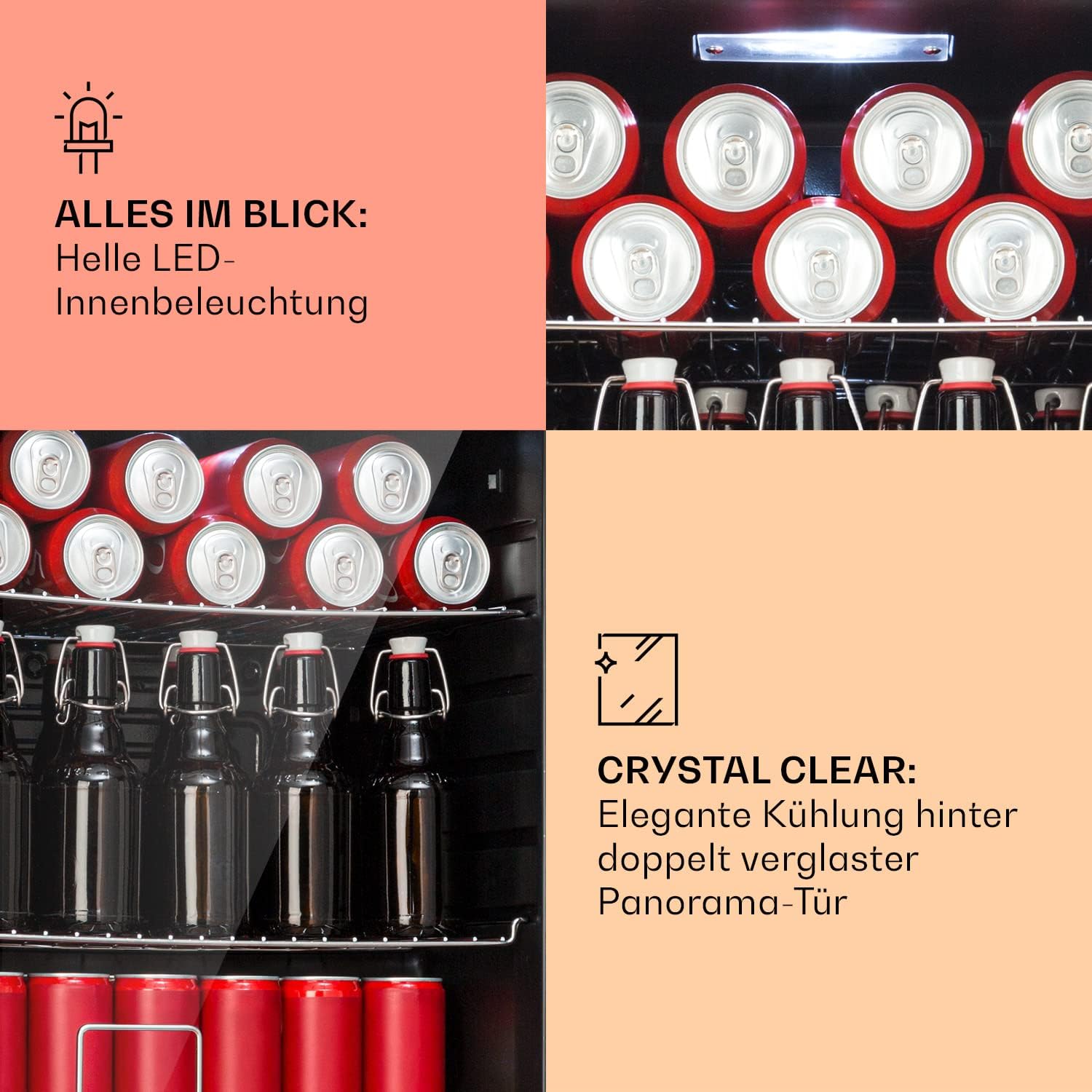 Pharmics Electro – Klarstein Mini Fridge with Glass Door, 80L Beverage Cooler, Adjustable Shelves, Quiet Compact Indoor/Outdoor Refrigerator