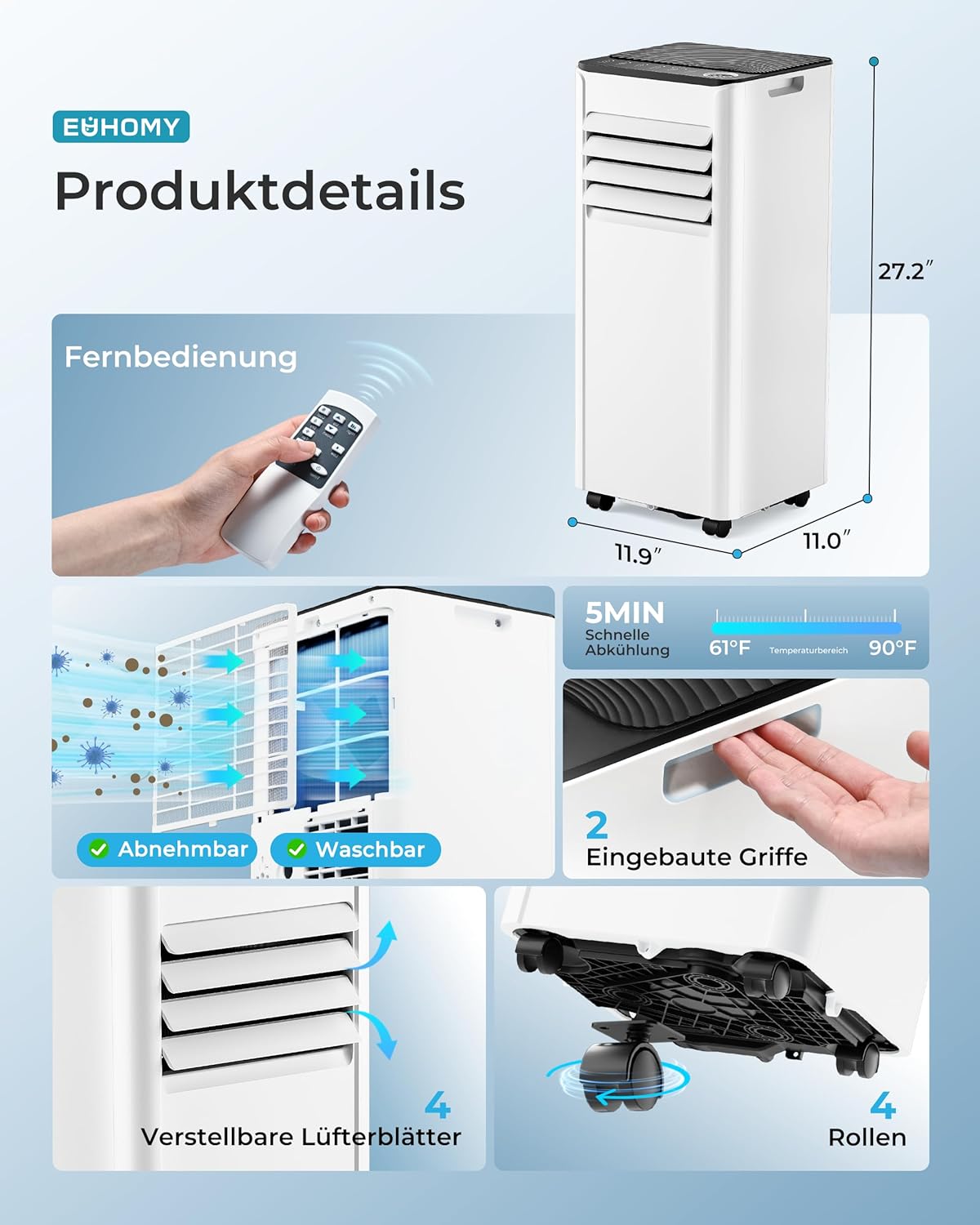 Pharmics Electro – 9000 BTU Portable Air Conditioner with Exhaust Hose | 4-in-1 Mobile AC | Quiet Operation <48 dB | Digital Display & Remote | Window Installation Kit | 24h Timer | For Rooms up to 25 m²