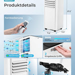 Pharmics Electro – 9000 BTU Portable Air Conditioner with Exhaust Hose | 4-in-1 Mobile AC | Quiet Operation <48 dB | Digital Display & Remote | Window Installation Kit | 24h Timer | For Rooms up to 25 m²