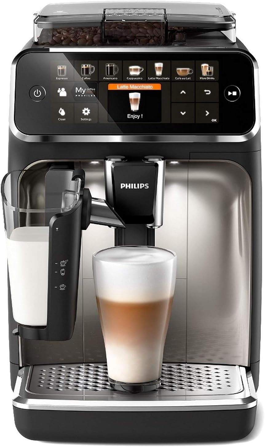 Pharmics Electro – Philips Series 5400 Fully Automatic Coffee Machine with LatteGo, 12 Coffee Specialties, Intuitive Display, 4 User Profiles, Chrome (EP5447/90)