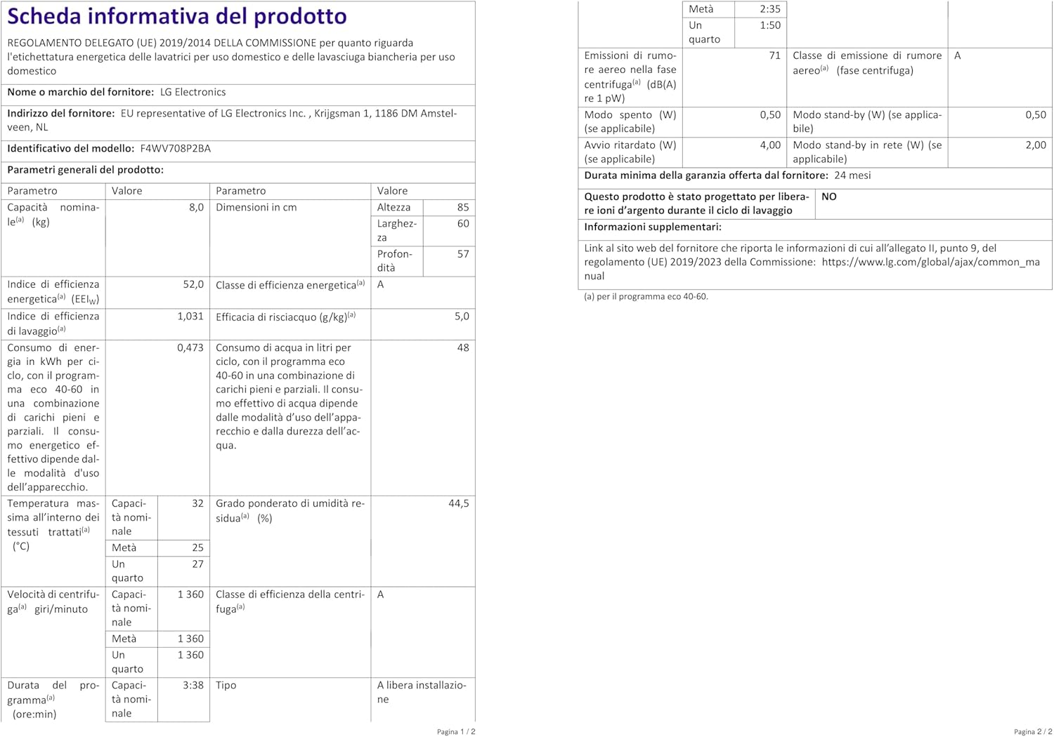 LG F4WV7080 Front Load Washer 8 kg 1400 RPM – Pharmics Electro